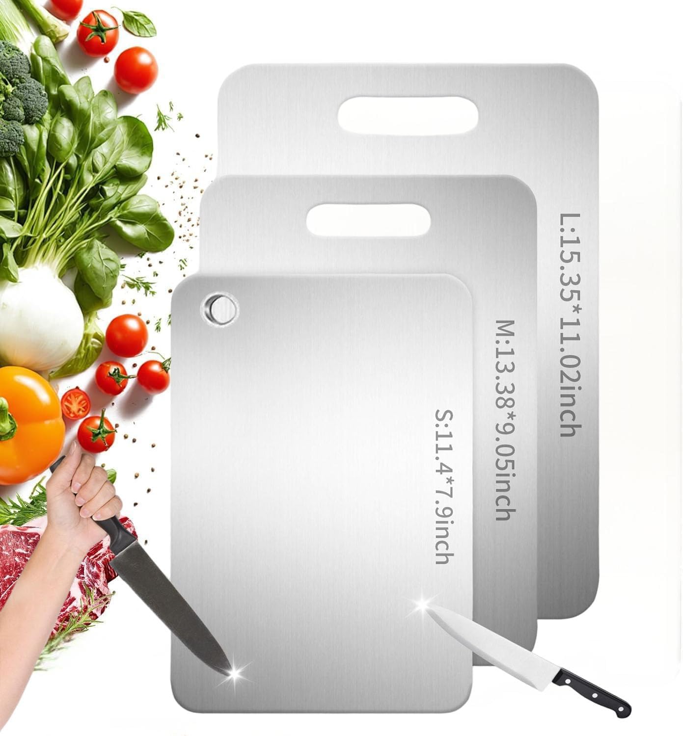 Katuchef Titanium Cutting Board 2025 New Upgrade Pure Titanium Cutting Boards for Kitchen Double Sided Non Toxic Katuchef Cutting Board,Hygiene Durable Dishwasher Safe Chopping Board(S+M+L)