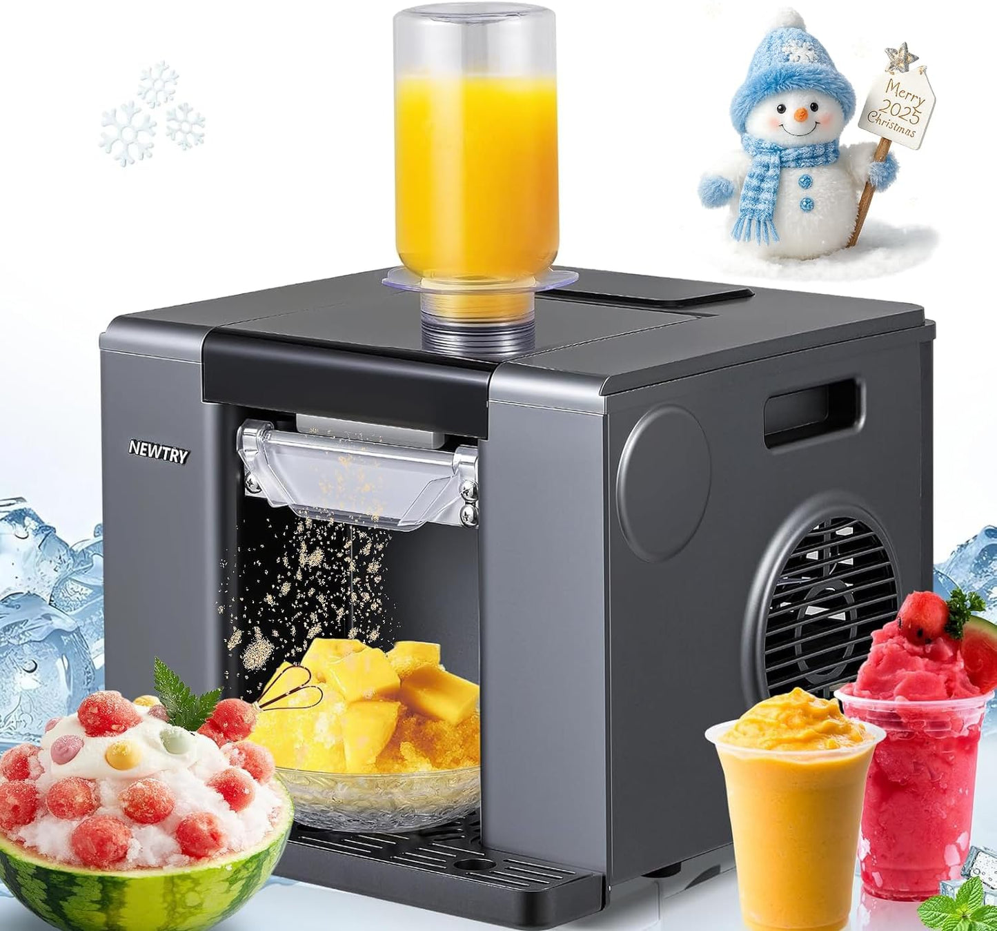 NEWTRY Snowflake Ice Machine 280W Shaved Ice Machine Automatic Snow Cone Maker Air Cooling Efficient Ice Crushing for Party Bar Home 110V (Black)