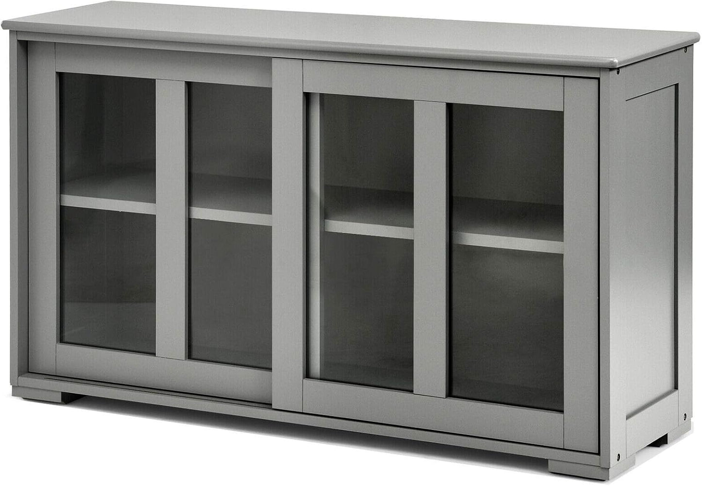HPW Grey Sideboard Buffet Cupboard Kitchen Cabinet Sliding Glass Door Pantry Kitchenware Kitchen Appliance 2 Shelves Storage Restaurant Dining Room Use Ample Storage Space Spacious Top