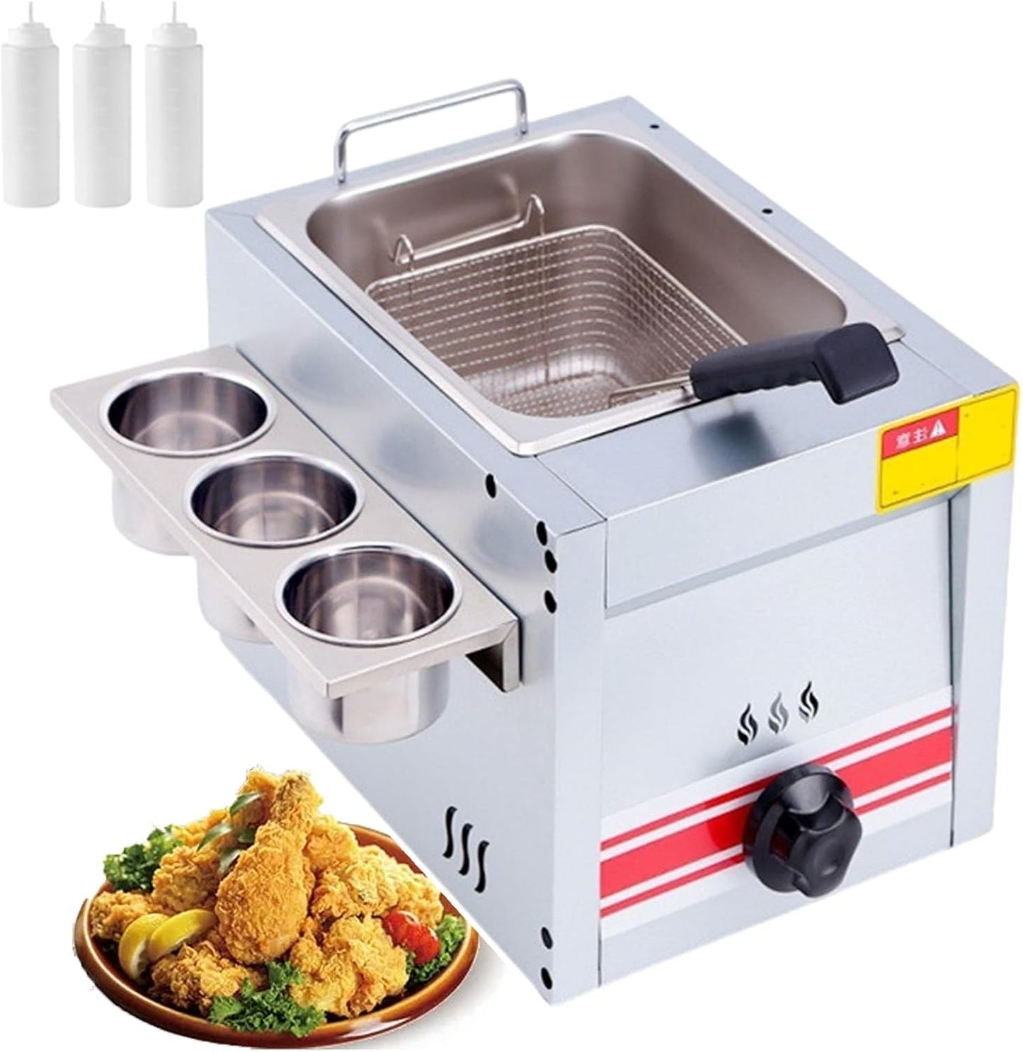 Commercial Single Tank Deep Fryer/Professional Gas Chip Fryer with Detachable Basket/Household Appliances Kitchen Dining Equipment for Outdoor Indoor Cooking (10L)