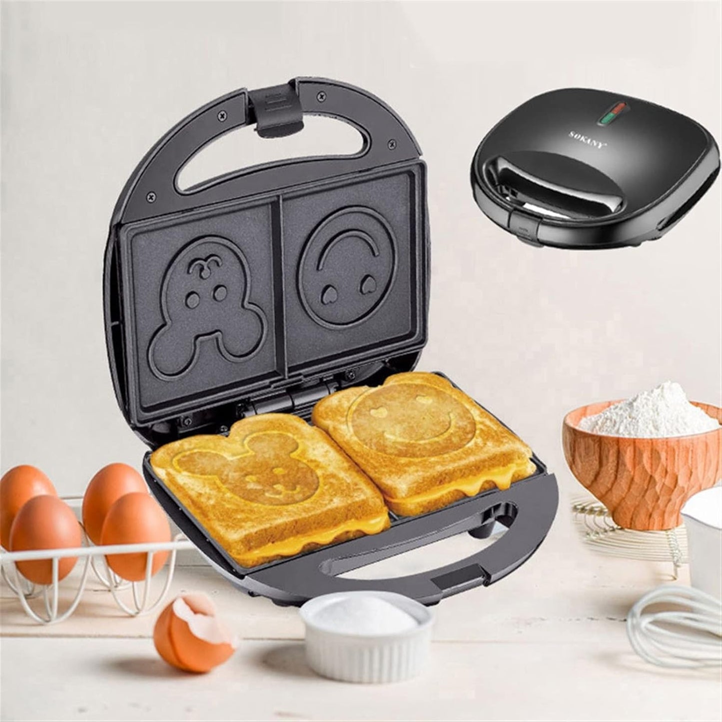 Electric Griddles, Electric Maker Cooking Kitchen Appliances Bubble Egg Cake Oven Breakfast Machine Waffles Pot Iron Baking Pan (Color : Black, Size : UK)