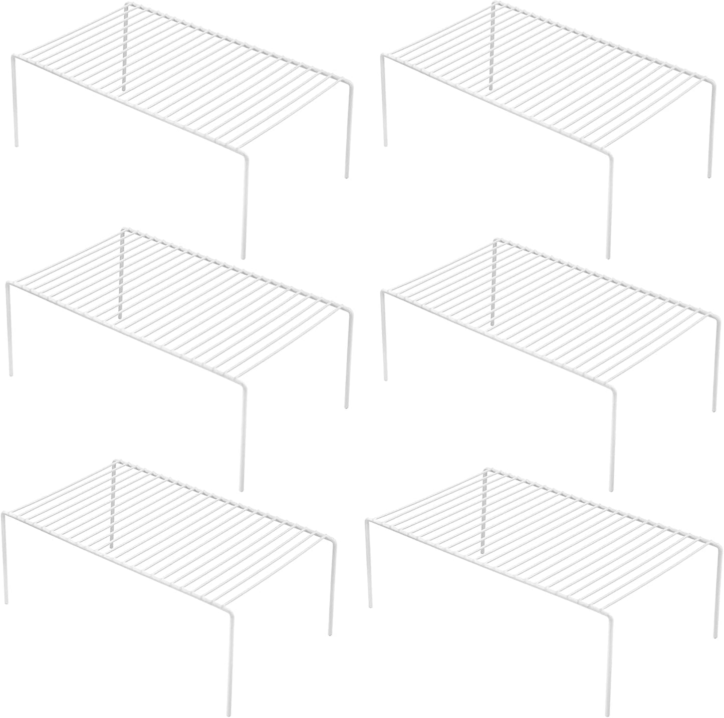 iPEGTOP Set of 6 Large (15.7 x 9.4 Inch) Kitchen Cabinet Organizer Shelf, Wire Freezer Storage Shelves Rack, Rustproof Steel Metal Shelf Riser for Dish Plates Pantry Cupboard Organization, White