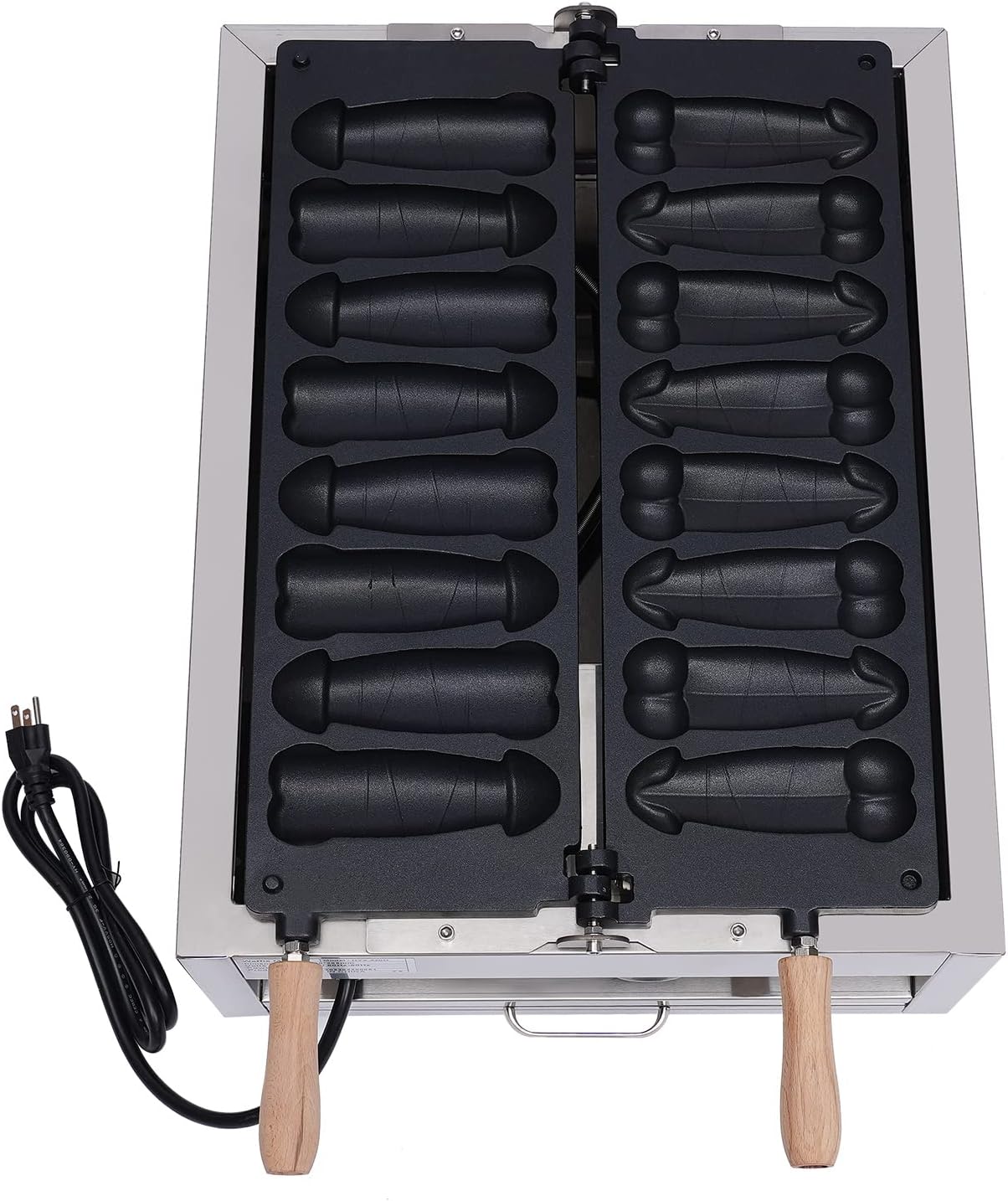 Gbonklong 2200W 8pcs Commercial Stainless Steel Stick Waffle Maker Machine, 110V Nonstick Electric Waffle Maker with Teflon Coating Makes, 50~300℃ Temp 0~5 mins Waffle Baker Machine