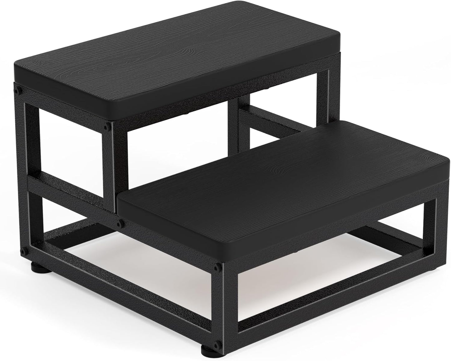 Two-Step Stool for Adults & Kids, Waterproof HDPE Bed Step with Adjustable Non-Slip Feet, Sturdy Metal Frame for Kitchen, Bathroom, Bedroom, RV & Outdoor Use, Black