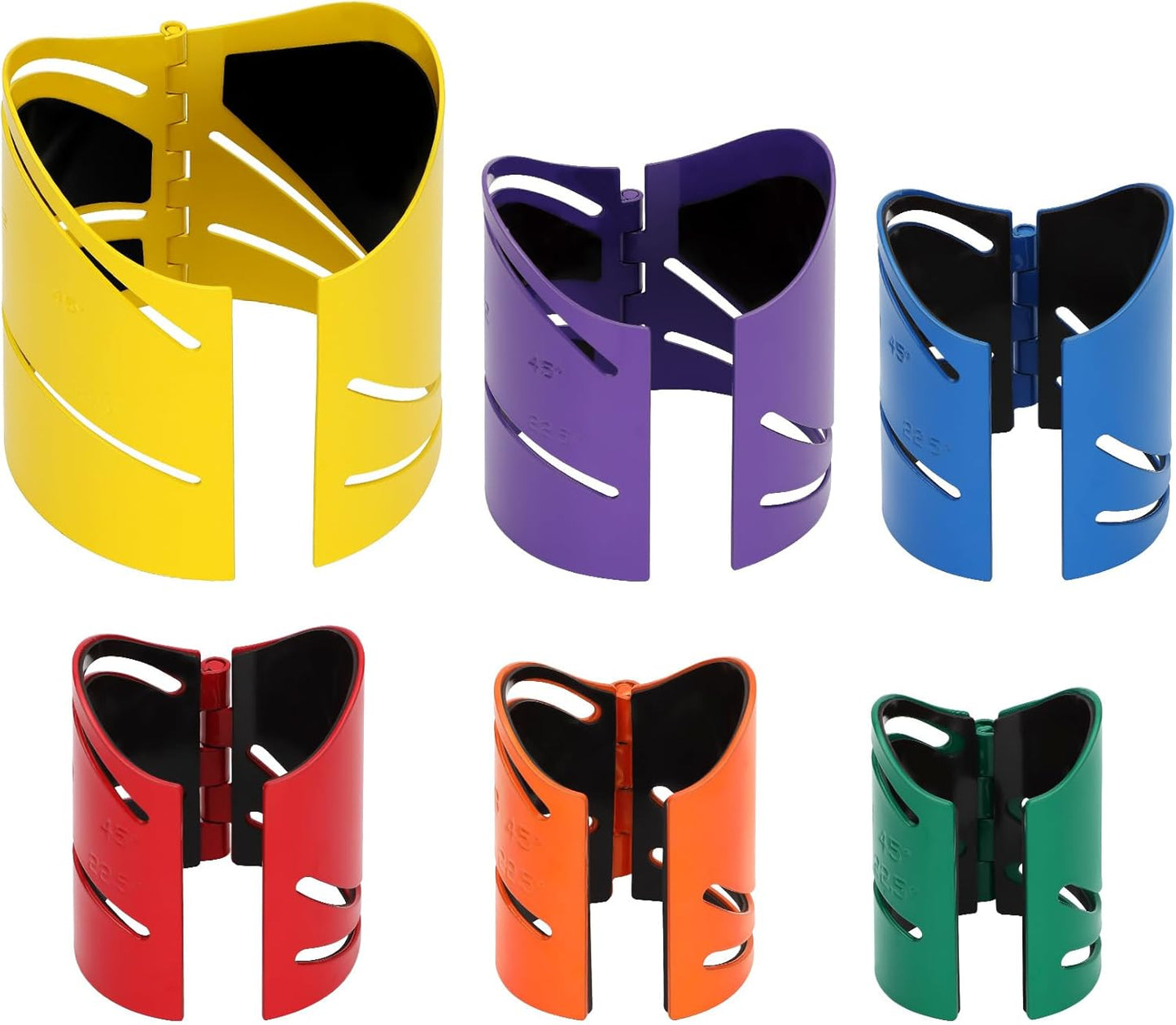 Drkerr 6Piece Magnetic Metal Pipe Cutting Guide Kit - (Includes Sizes: 1-5\/8" 1-7\/8" 2-3\/8" 2-7\/8" 3-1\/2" 4-1\/2"), Guides Cuts at 45°, 90°, 22.5° and Saddle Cut, Pipe Marking Tool, Steel