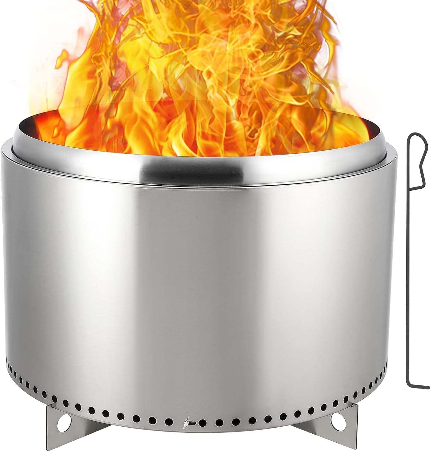 27" Smokeless Fire Pit with Air Switch, Portable Stainless Steel Outdoor Firepit with Removable Stand & Stove Hook, Ash Pan, Wood Burning Firepit for Camping Backyard Patio Picnic