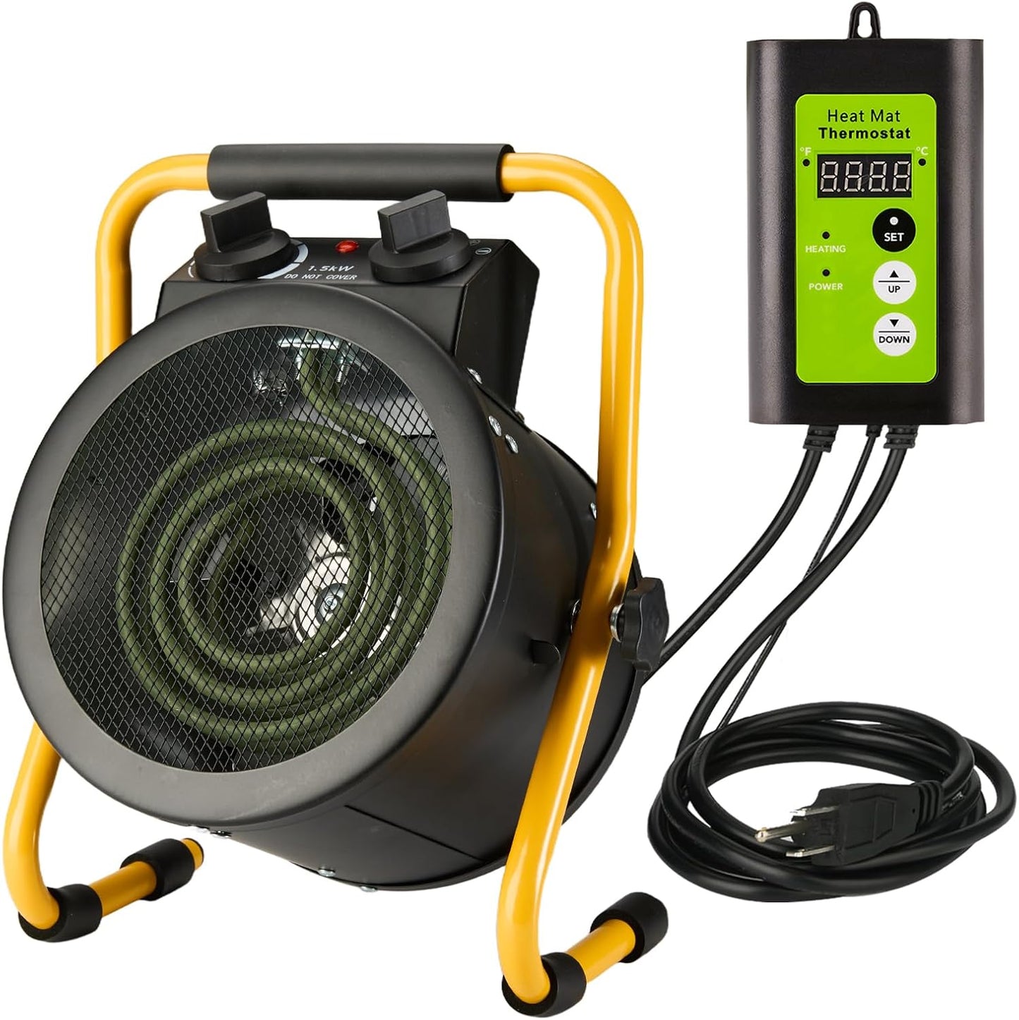 Aarcinhke Greenhouse Heater with Digital Thermostat, 1500W Electric Outdoor Heaters for Patio, Fast Heating, Overheat Protection, Dustproof Design for Grow Tent, Green House, Flower Room, BK