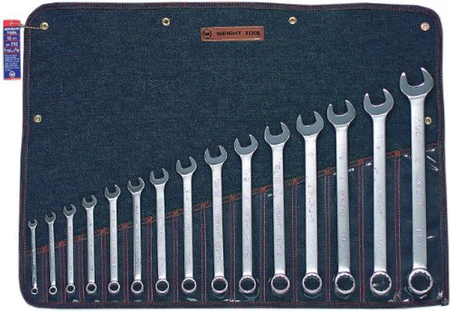 Wright Tool 715 SAE Combination Wrench Set, 12-Point, 15-Piece | Sizes 5\/16\u2033\u20131-1\/4\u2033, WrightGrip® 2.0, Satin Finish, Roll Pouch Made in USA