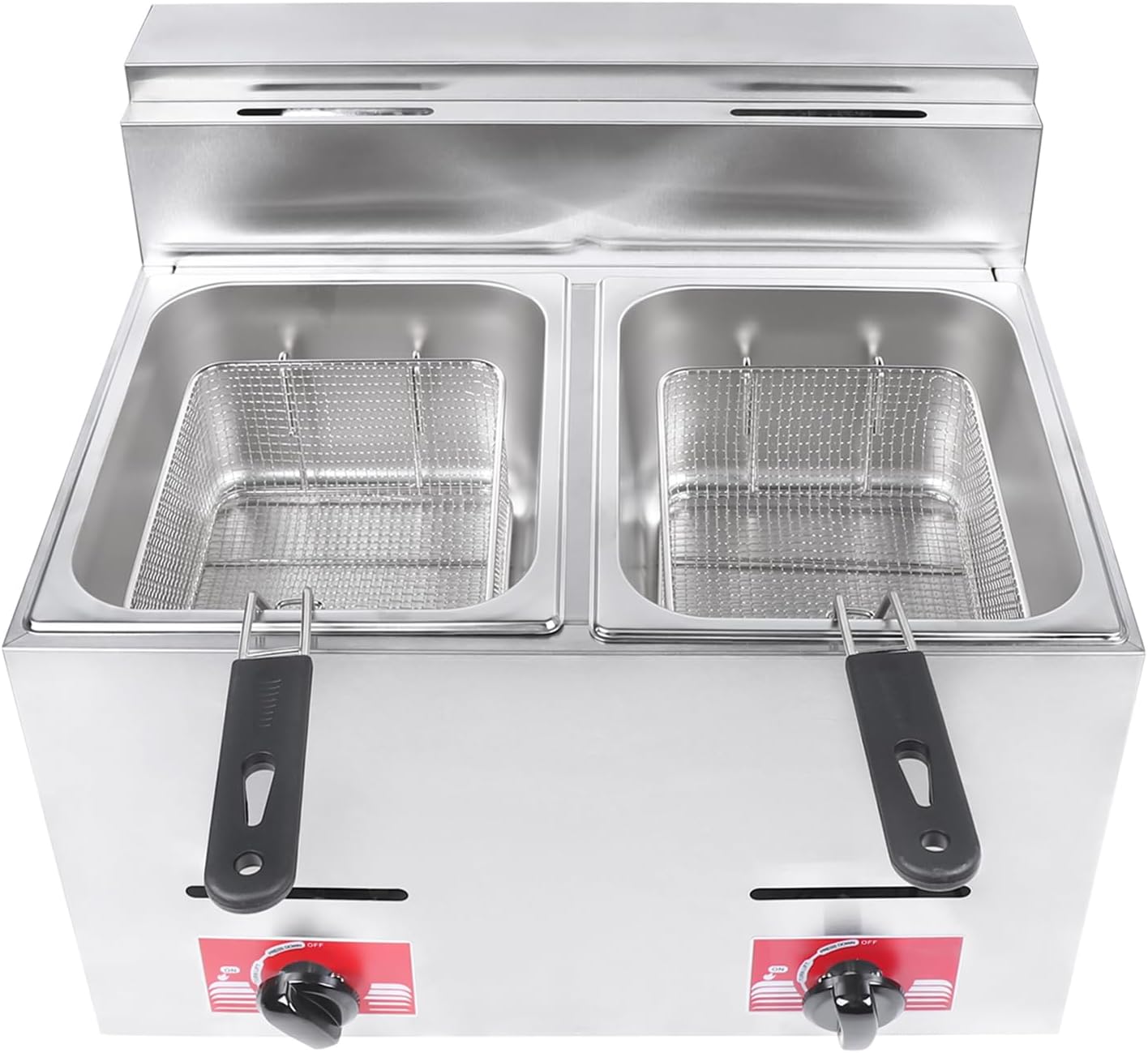 Commercial Deep Fryer, Stainless Steel Dual Tank Fryer with 2 Baskets, Lid, Baffle & 12L Cylinders, Countertop Oil Fryer for Home Restaurant, Gas Kitchen Frying Machine for French Fries Turkey Donuts