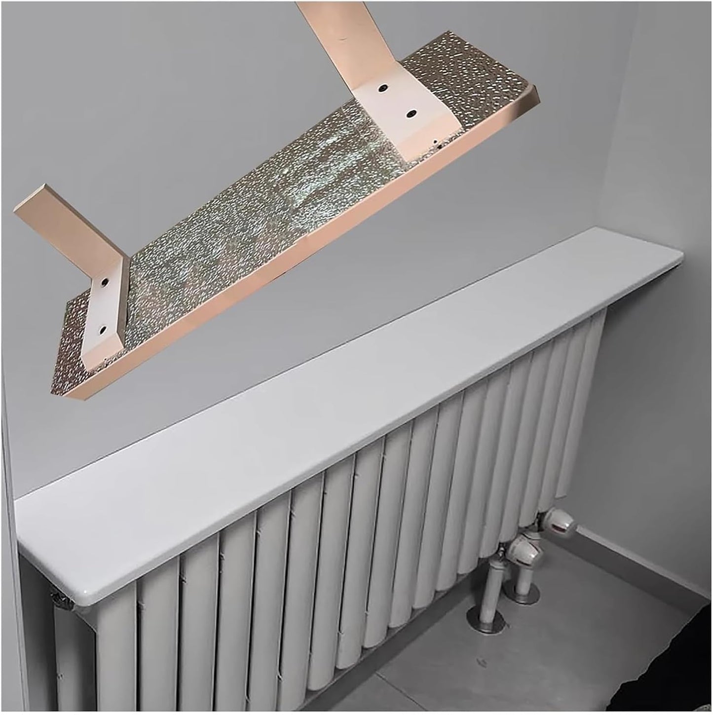 Radiator Cover with Ventilation slats, Radiator Shelf Wooden Floating to Block Heat for Kitchen Dining Room Studio Campervan(White (Lxwxh),165x20x2.2cm)