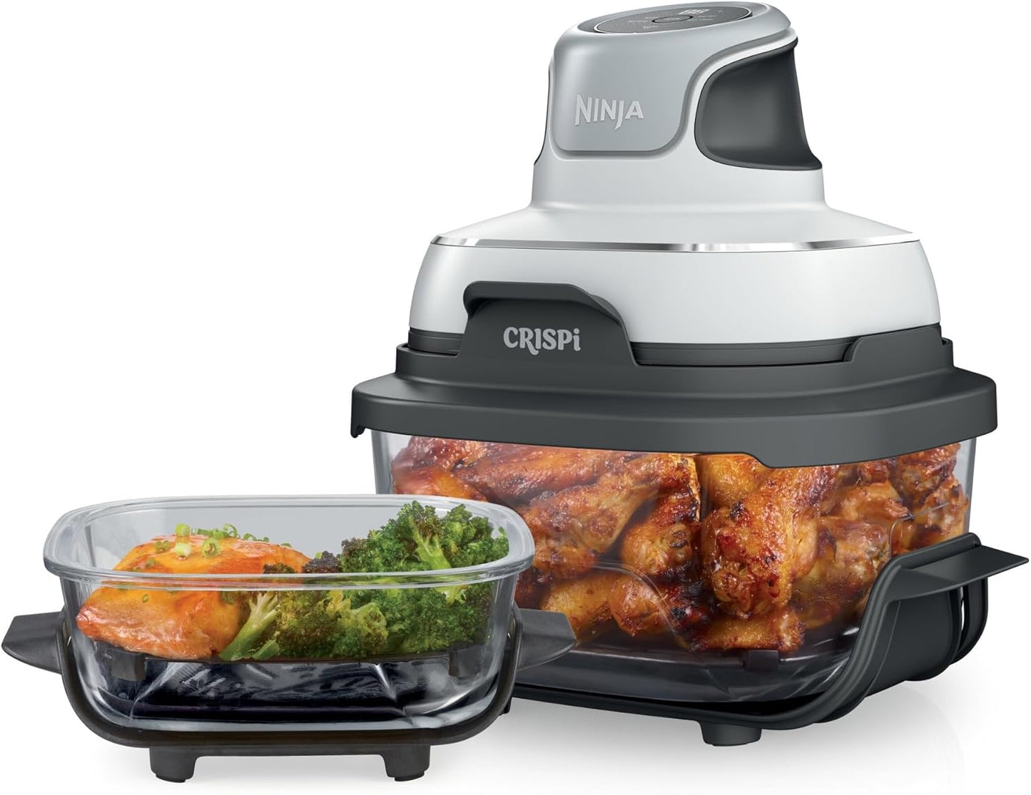 Ninja Crispi Air Fryer 3-in-1 with 4-Qt & 5-Cup TempWare Glass Containers, Oil-Free Frying, Easy Storage, Cook, Serve & Store -White Portable Cooking System