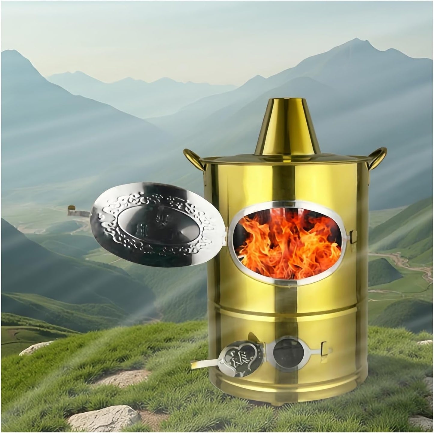 Gold Stainless Steel Paper Burning Bucket Indoor Smoke-Free Incinerator Electroplated Finish Portable Garden Burning Bucket Heat-Resistant Handle Design(44x66cm\/17.3x25.9\u201D)