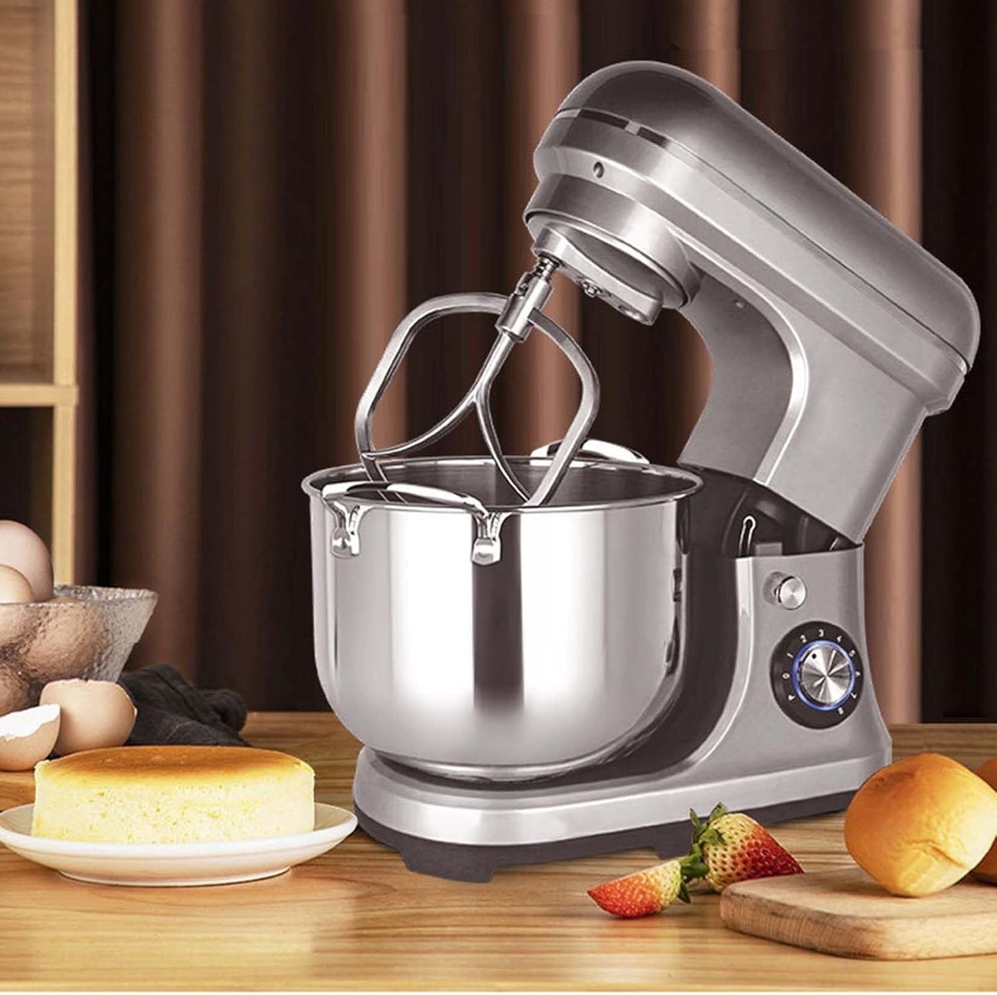 2000W Stainless Steel Stand Mixer, 10L Commercial Food Mixer with Dough Hook, Pizza Bakery Multifunction Blender, Electric Dough Mixer for Bread Cake Hook Beater Whip