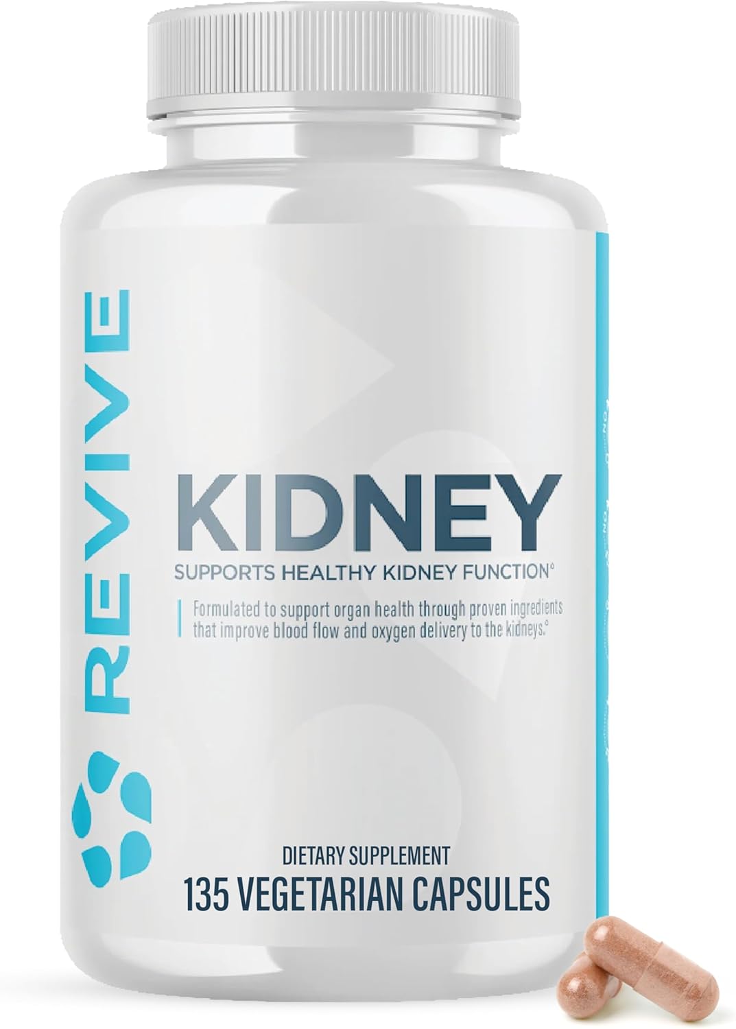 Revive MD Kidney Support Supplement for Men & Women - Kidney Cleanse Detox & Repair Capsules Support Overall Health & Function - Vegan-Friendly, Gluten-Free, & Soy-Free (135 Vegetarian Capsules)