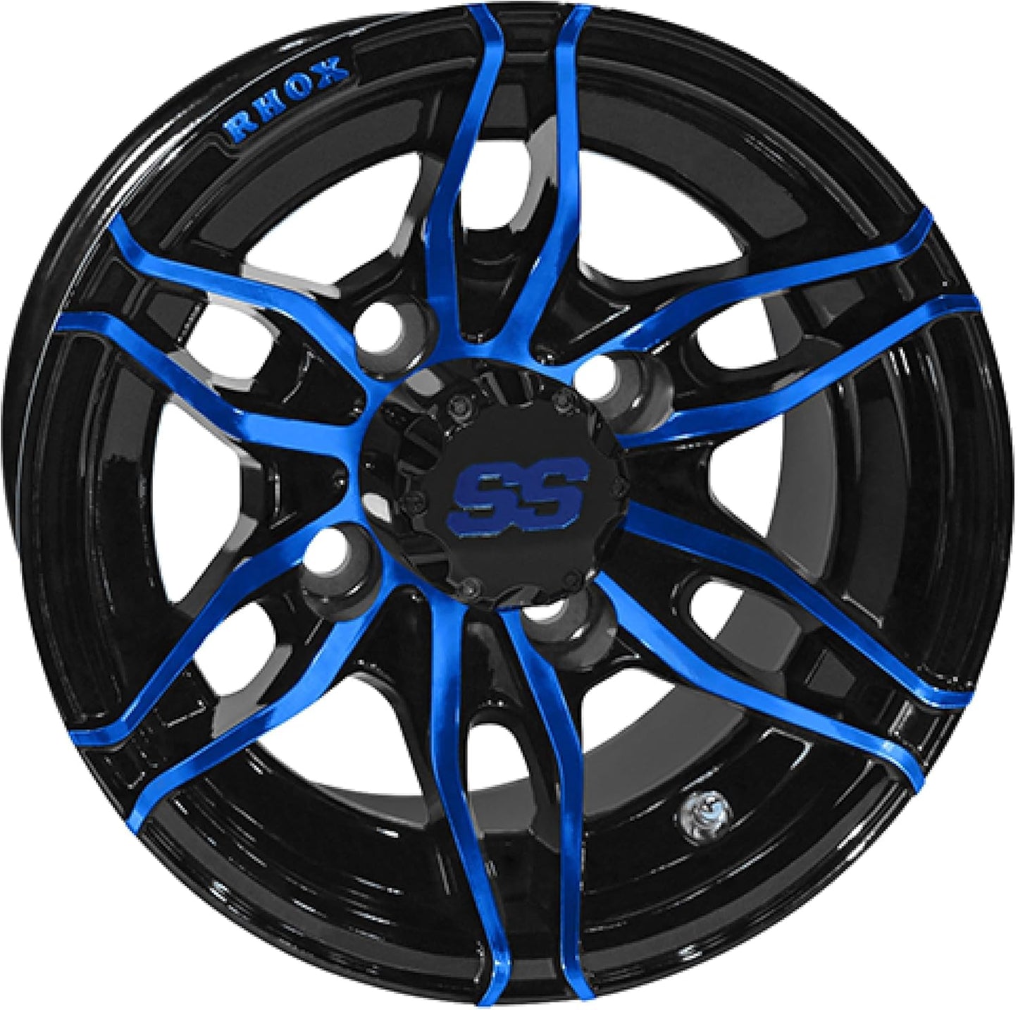 Red Hawk TIR-RX376-BBL Wheel Gloss Black with Blue, 10x7 ET-25 Golf Carts