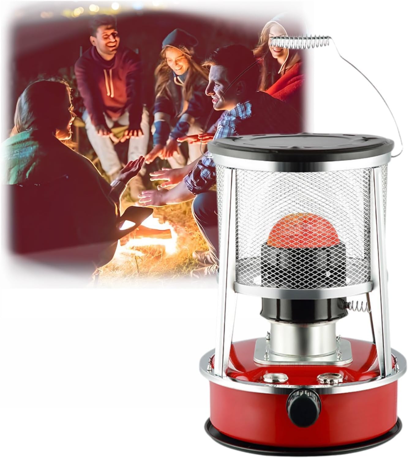 Portable Camping Heater 9000 Btu Adjustable Height and Flame, Suitable for Camping, Outdoor, and Emergency Scenarios(Red)