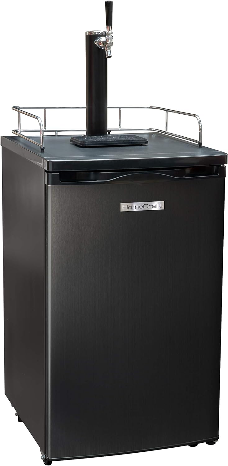 HomeCraft Black Stainless Steel Full-Size Kegerator Draft Beer Dispenser & Beer Cooler, Spring-Loaded Tap Dispenser, Holds 1\/6, 1\/4, 1\/2 Barrels, 2.5-Pound CO2 Tank, Single Meter Regulator