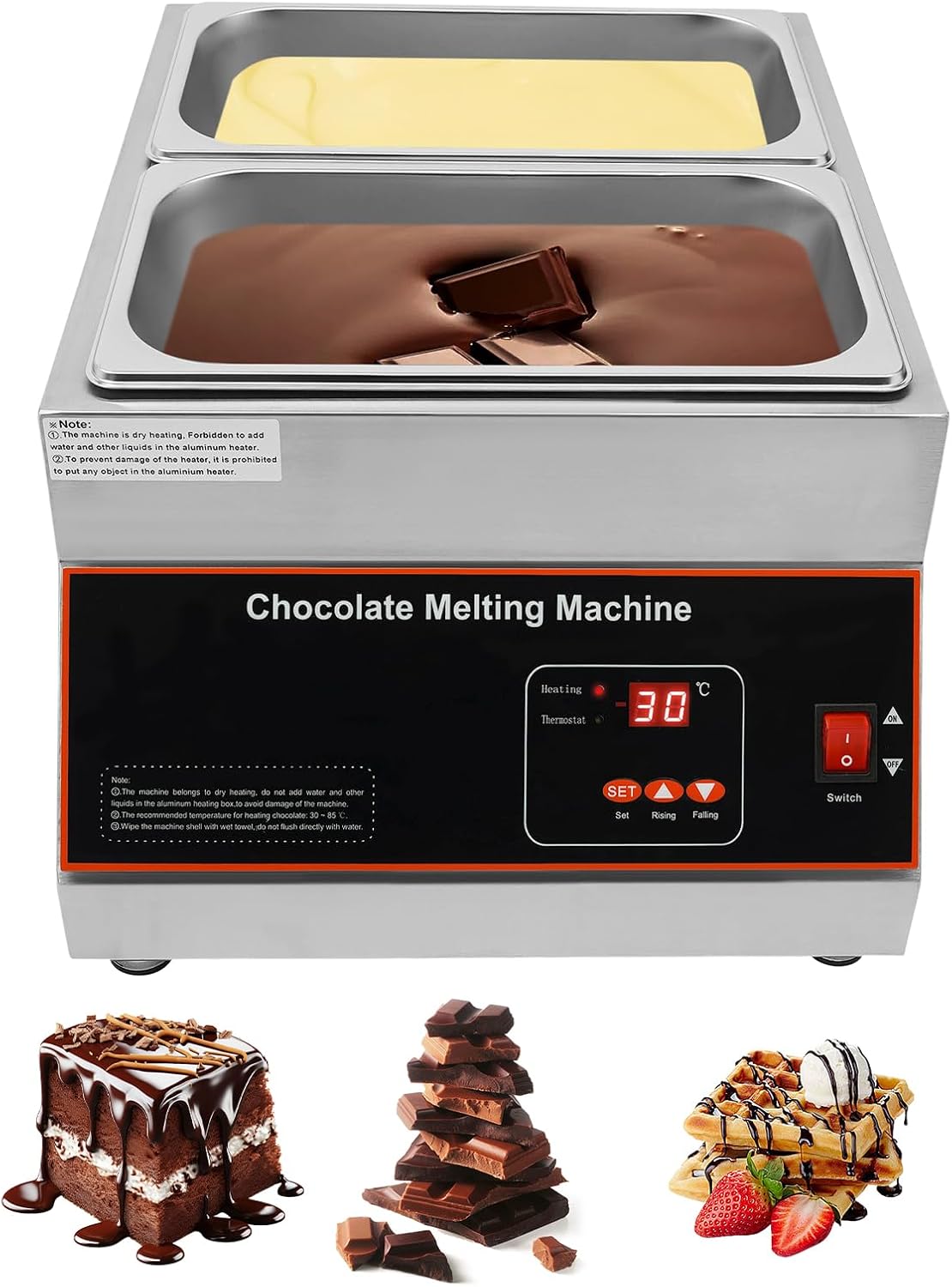 Chocolate Tempering Machine, 26.46 lbs Chocolate Melting Pot with TEMP Control 32-203°F, 500W Chocolate Warmer, Chocolate Melter For Chocolate\/Milk\/Cream (2 Tanks)