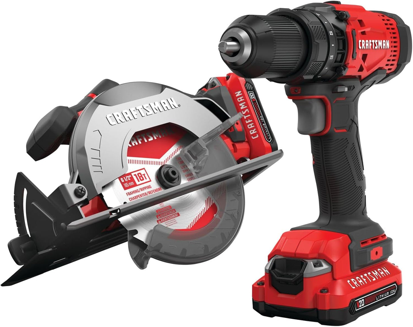CRAFTSMAN V20 Cordless Power Tool Combo Kit, with Drill\/Driver, Circular Saw, 2 Batteries and Charger (CMCK202C2)