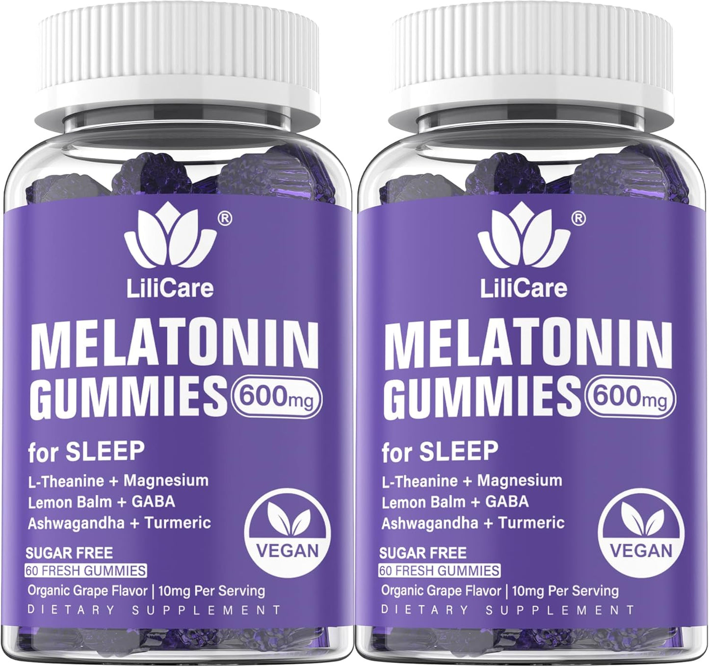 Melatonin 20mg Gummies for Adults (2 Packs) Extra Strength with L-Theanine, Ashwagandha, Magnesium, Turmeric, GABA, Lemon Balm and Chamomile for Supports Healthy Circadian Rhythm, Grape Flavor