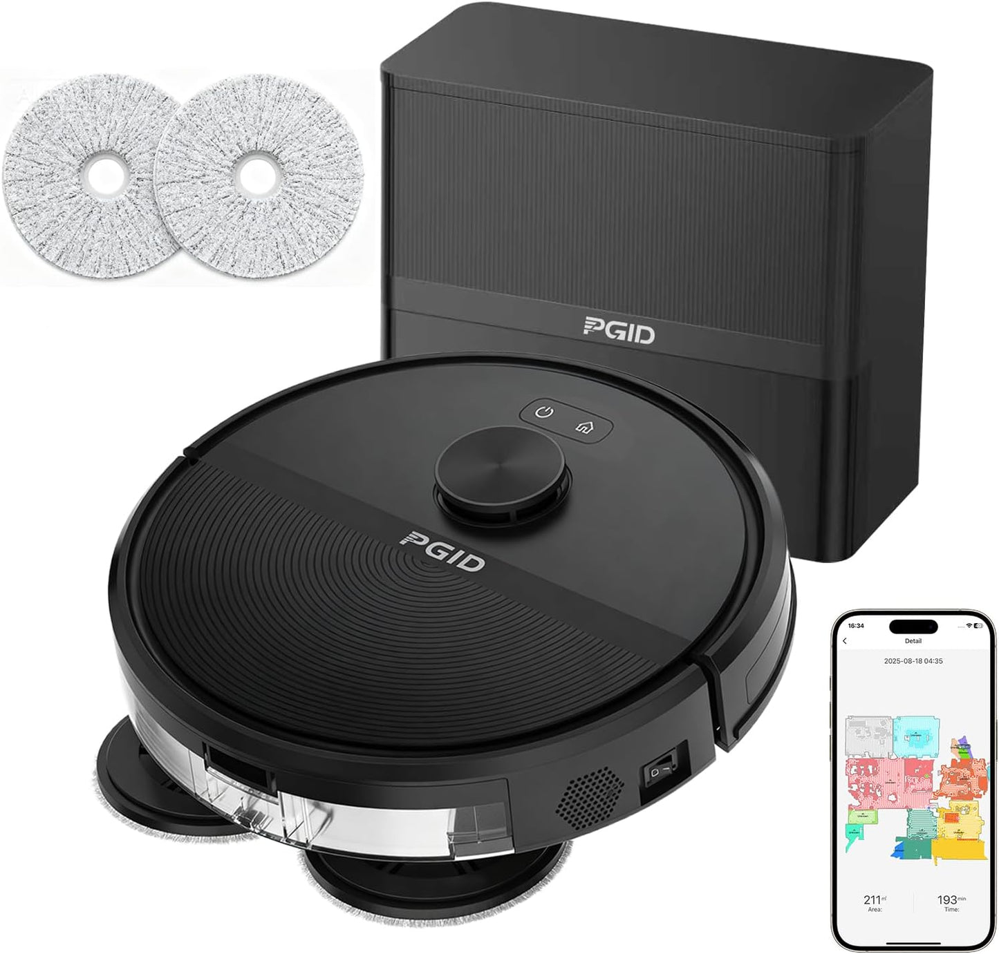 Self-Emptying Robot Vacuum Cleaner, LDS Navigation 5000Pa Strong Suction Dual-Brush 2-in-1 Robot Vacuum and Mop, 3L Dust Bag, Smart APP Control Home Pet-Friendly Cleaning Robot