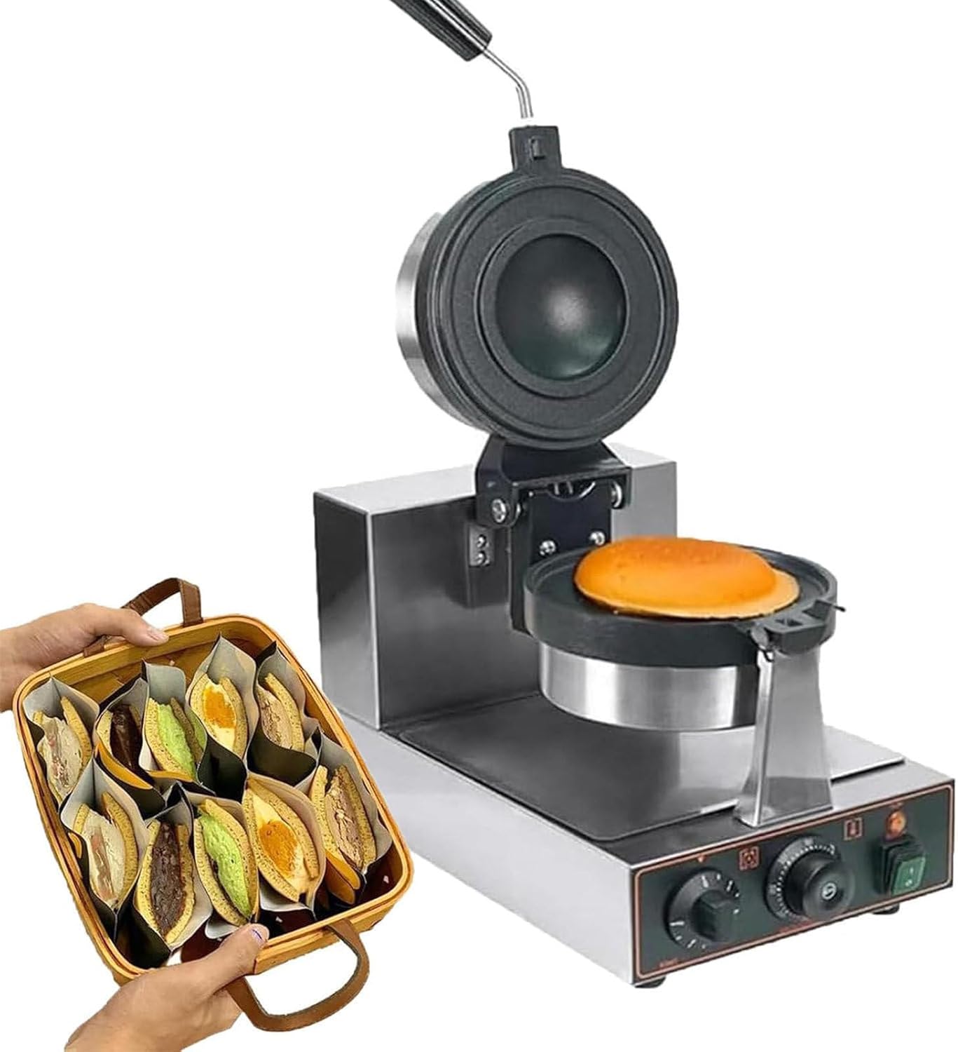 sdneNest Commercial Hamburger Press, Non-Stick Electric Panini Press Burger Waffle Maker, 50-300℃ Temperature Control, Double-Sided Heating Bubble Egg Waffles Baker Ma,Single