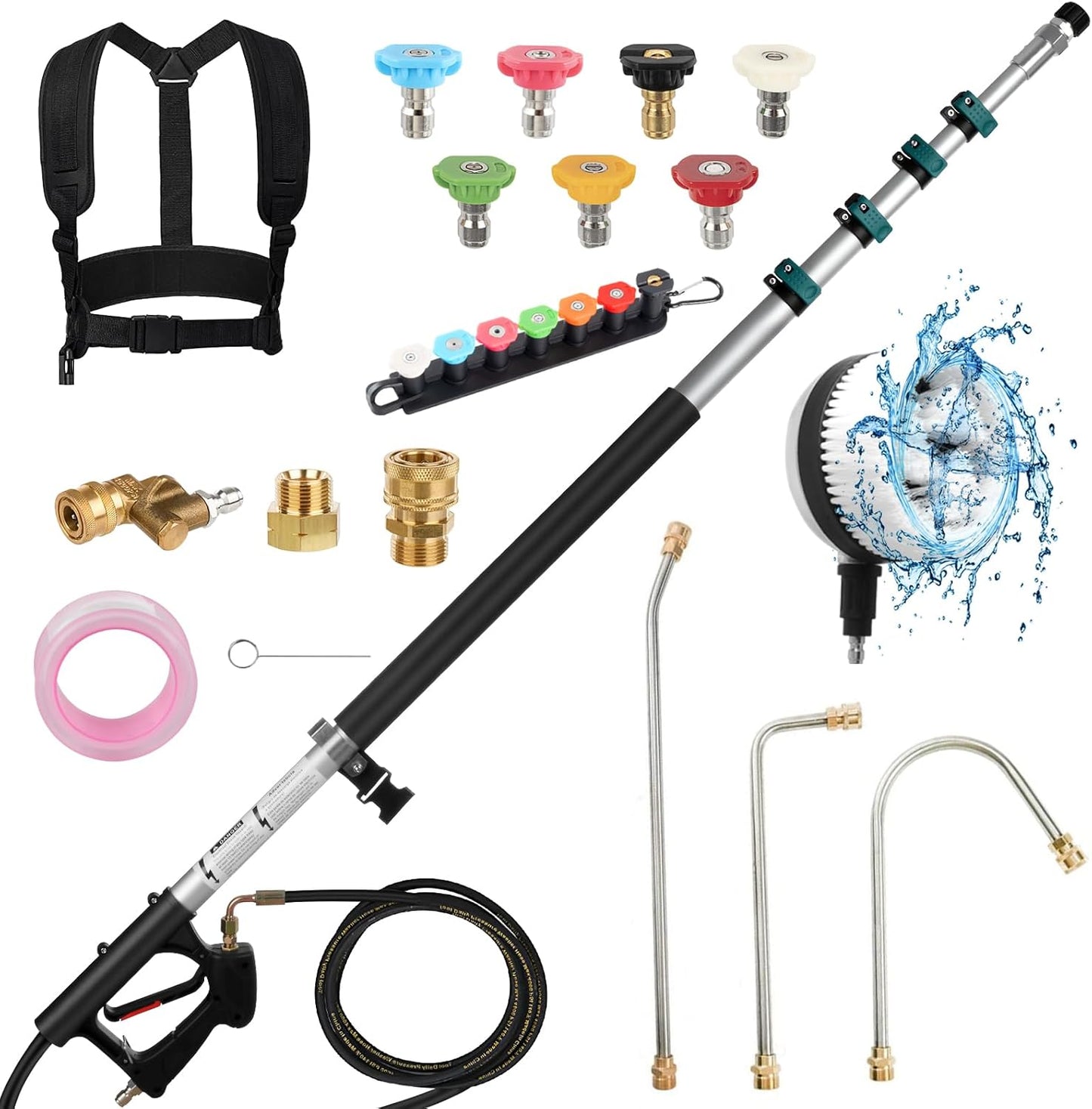 24FT Pressure Washer Extension Wand with Bursh, Power Washer Extension Wand, Gutter Cleaning Tool for Your Patio, Lawn & Garden (24FT Wand with Brush) (24ft wand with brush)