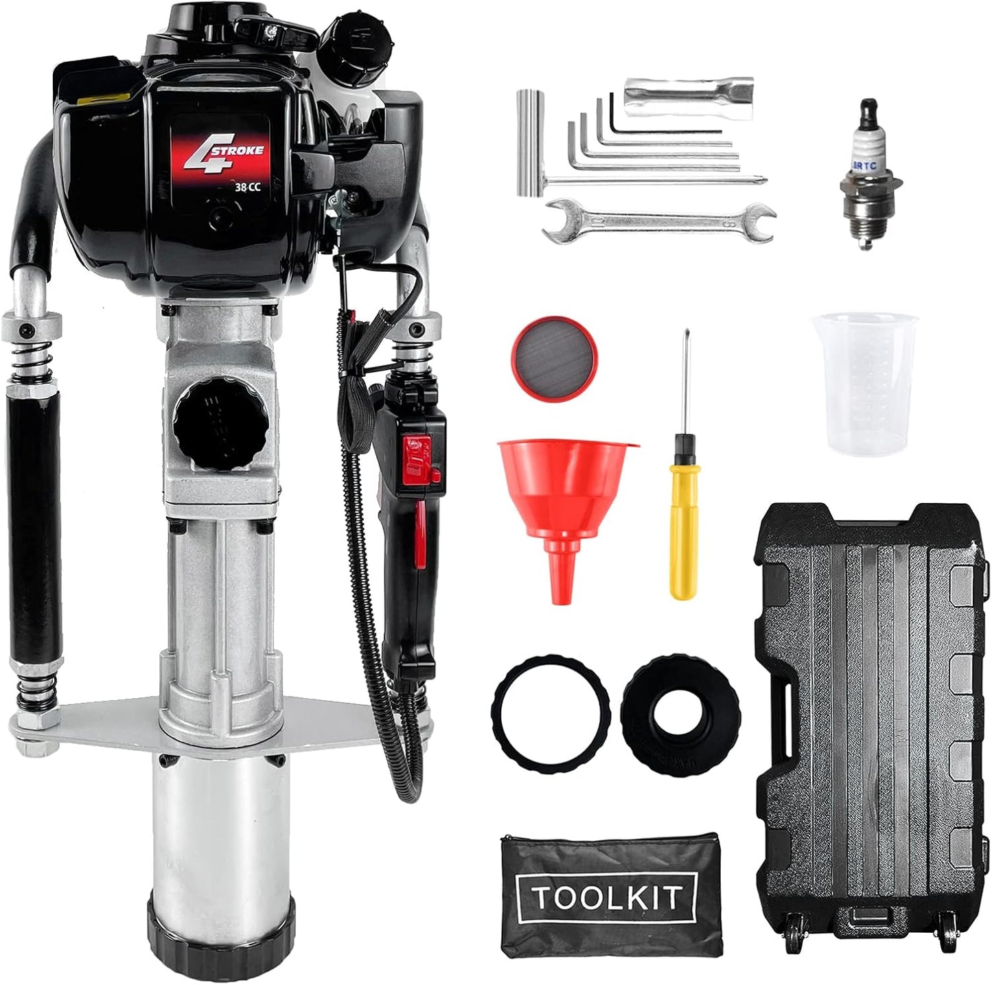 4 Stroke Gas Powered T Post Driver Hammer Drills, 37.7CC Air Cooling Single Cylinder Gasoline Petrol Fencing Tool with 3 Post Driving Head with 45mm,55mm,88mm plle sleeve