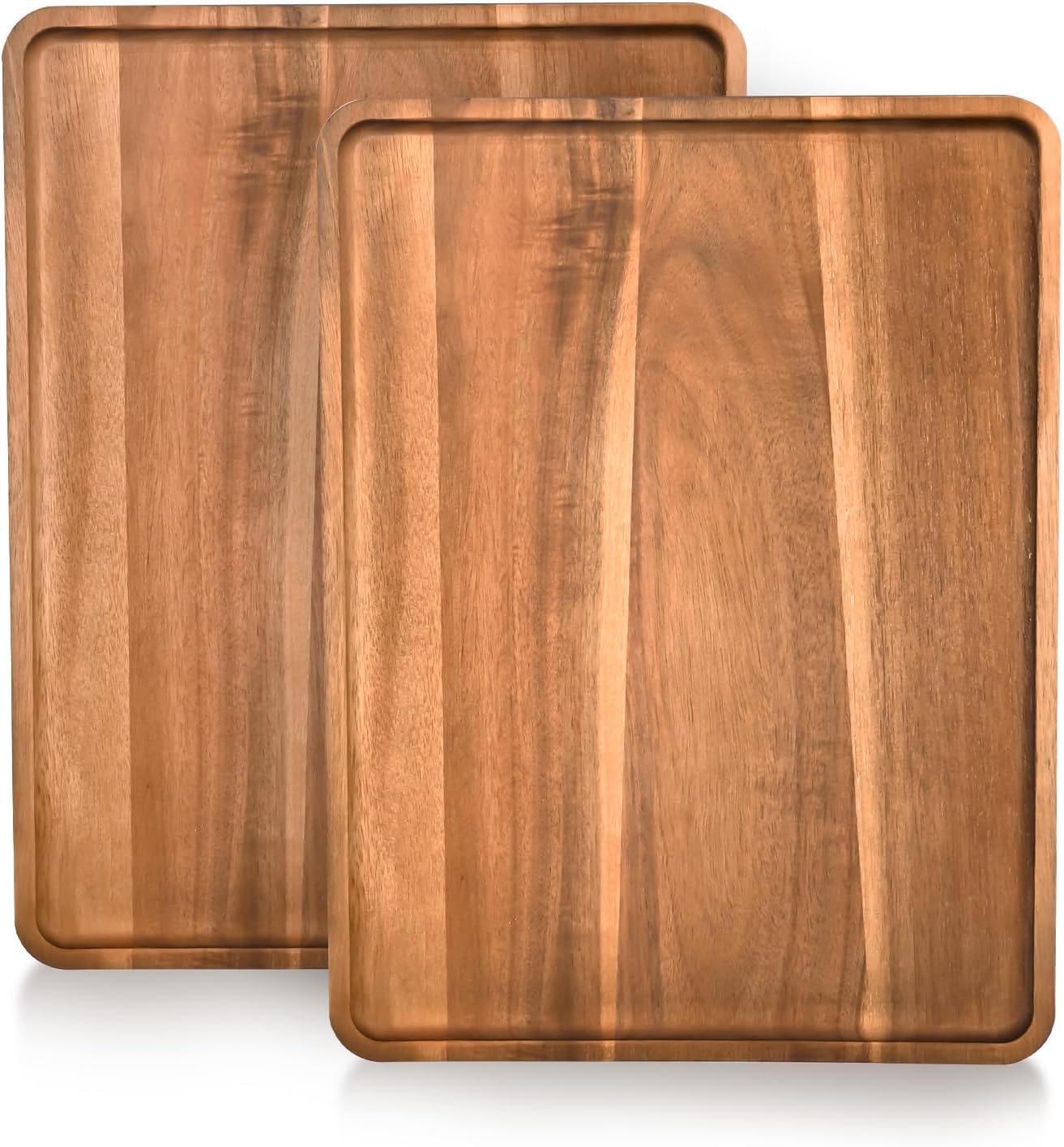BIEOFFEI 2 Pcs Acacia Wood Serving Tray, Rectangular Wooden Serving Platters Charcuterie Board, Large Wood Kitchen Display Tray for Food, Cookie, Dessert, Fruit, Snack, Vegetable, 16.6" x 12.6" x 0.6"