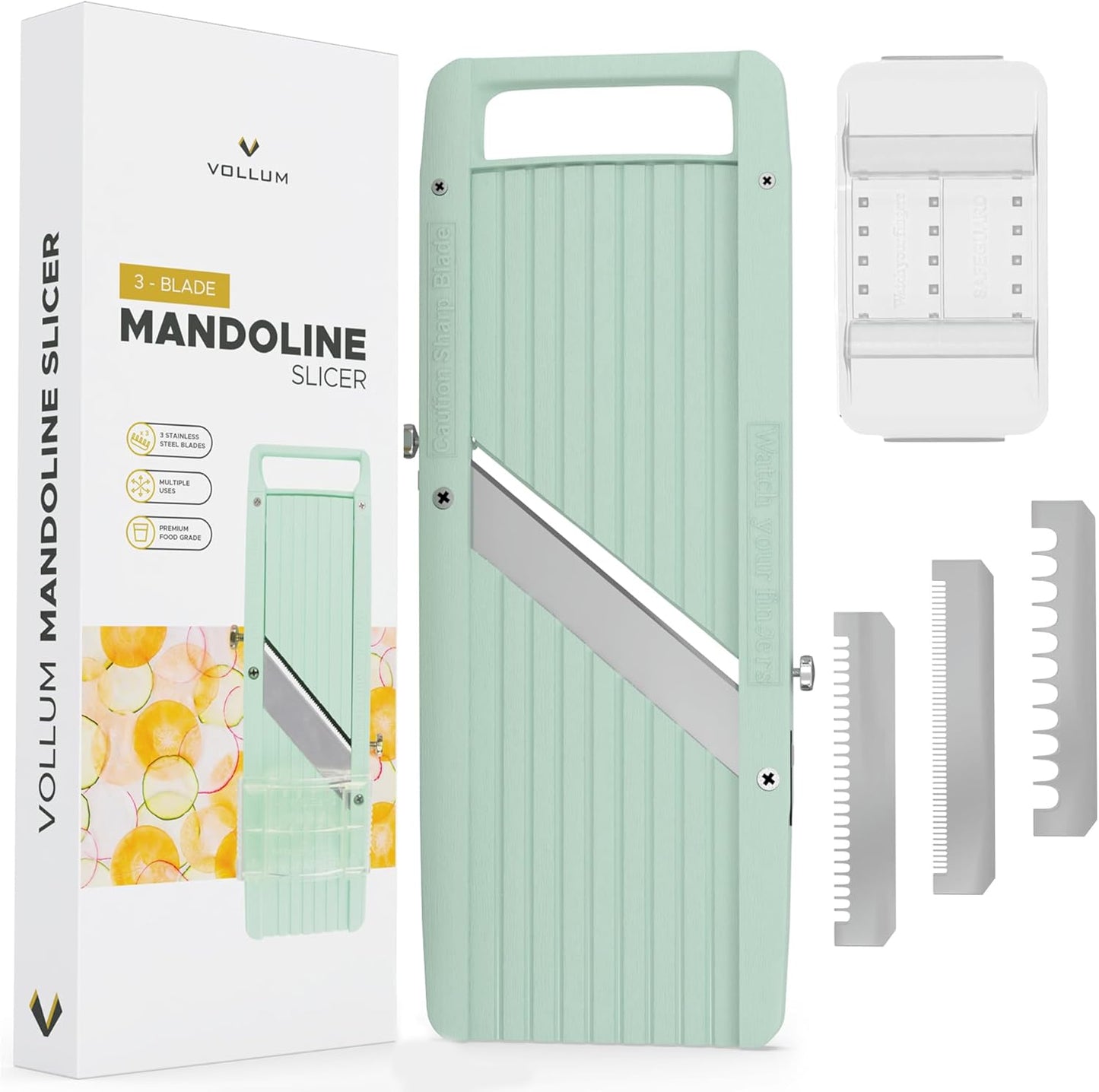 Vollum Narrow Handheld Mandoline Slicer for Kitchen \u2013 Professional Slicer Vegetable Cutter Japanese Mandoline Slicer with Interchangeable Stainless Steel Blades \u2013 Food Manual Slicer