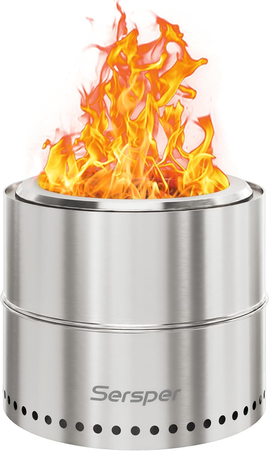 Sersper Fire Pit, 19'' Smokeless Firepit for Outdoor, Portable Wood Burning Bonfire with Removable Ash Pan, Outside Fireplace for Camping, Patio, Picnic, Backyard, Carry Bag and Iron Hook Included