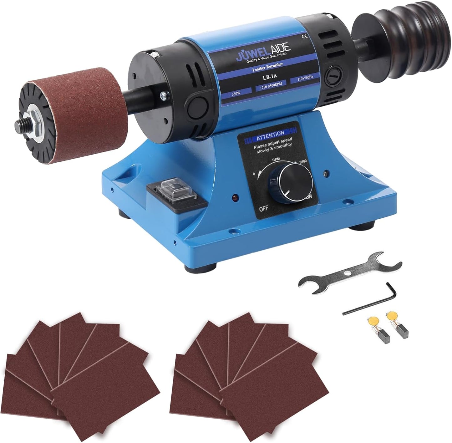 Leather Burnishing Machine | Variable Speed Leathercraft Bench Grinder, Polishing Tool, Sanding Machine, Rosewood Wheel for Leather Edge | Low Noise Motor, Standard 2x2 Inch Drum Sleeves