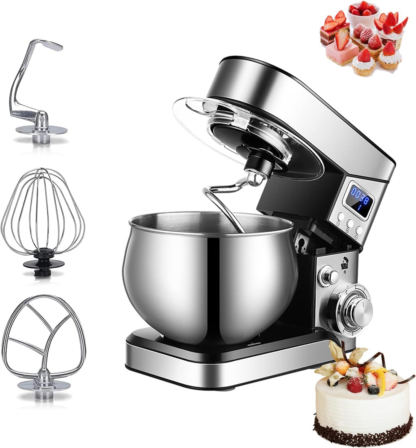Stand Mixer 1000W 6+1 Speed Tilt Head Kitchen Electric Stand Mixer Food Blender with Dough Hook, Whisk, Stirrer
