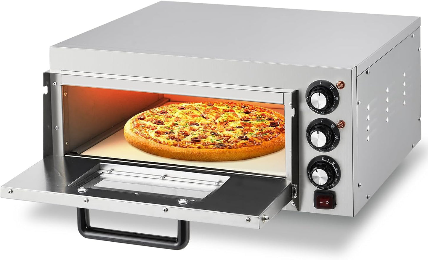 EcoExplorer 1800W Countertop Electric Pizza Oven,Stainless Steel Pizza Oven Maker with Timer & Removable Tray for Home, Kitchen & Restaurant, Silver