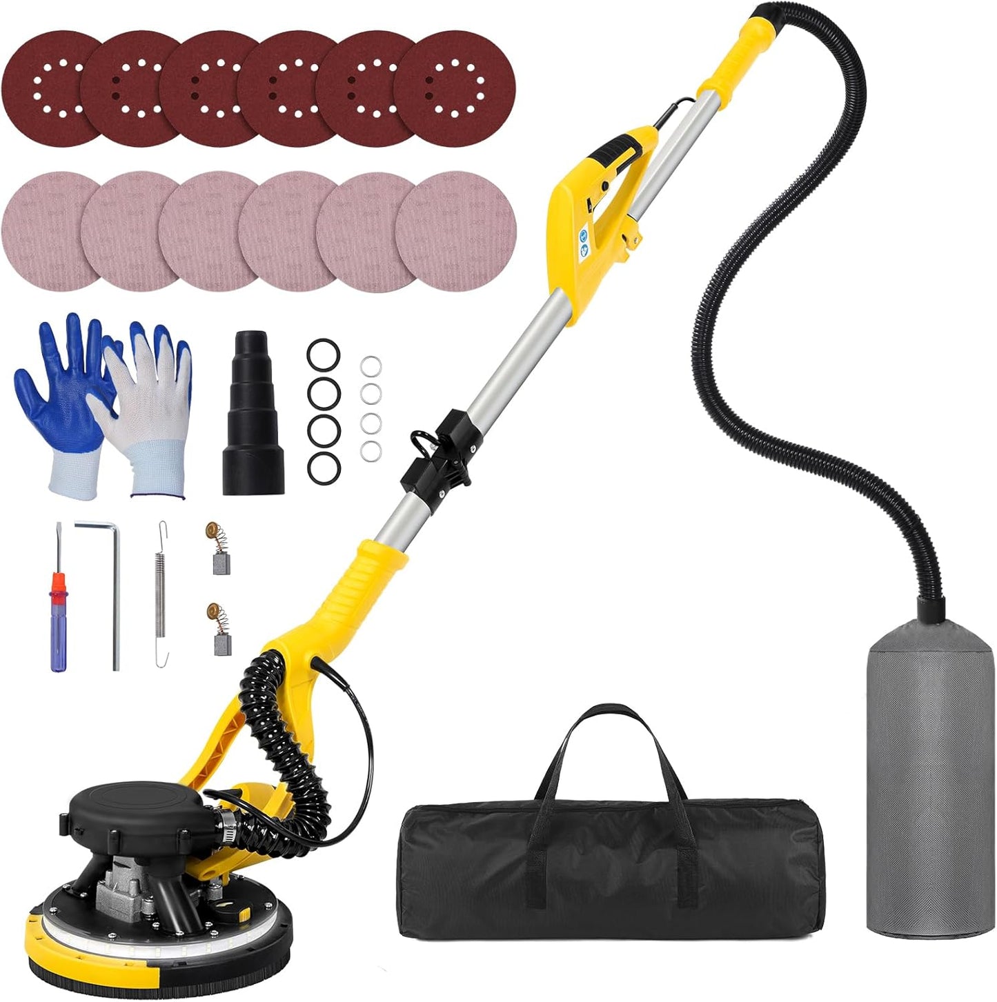 Drywall Sander Tool, KUPERIA 8.5 Amp Popcorn Ceiling Removal Tool with 7 Variable Speed 800-1800RPM, Electric Drywall Sander with Extendable Handle, LED Light,6 Basic Sand Paper & 6 Grid Sandpaper