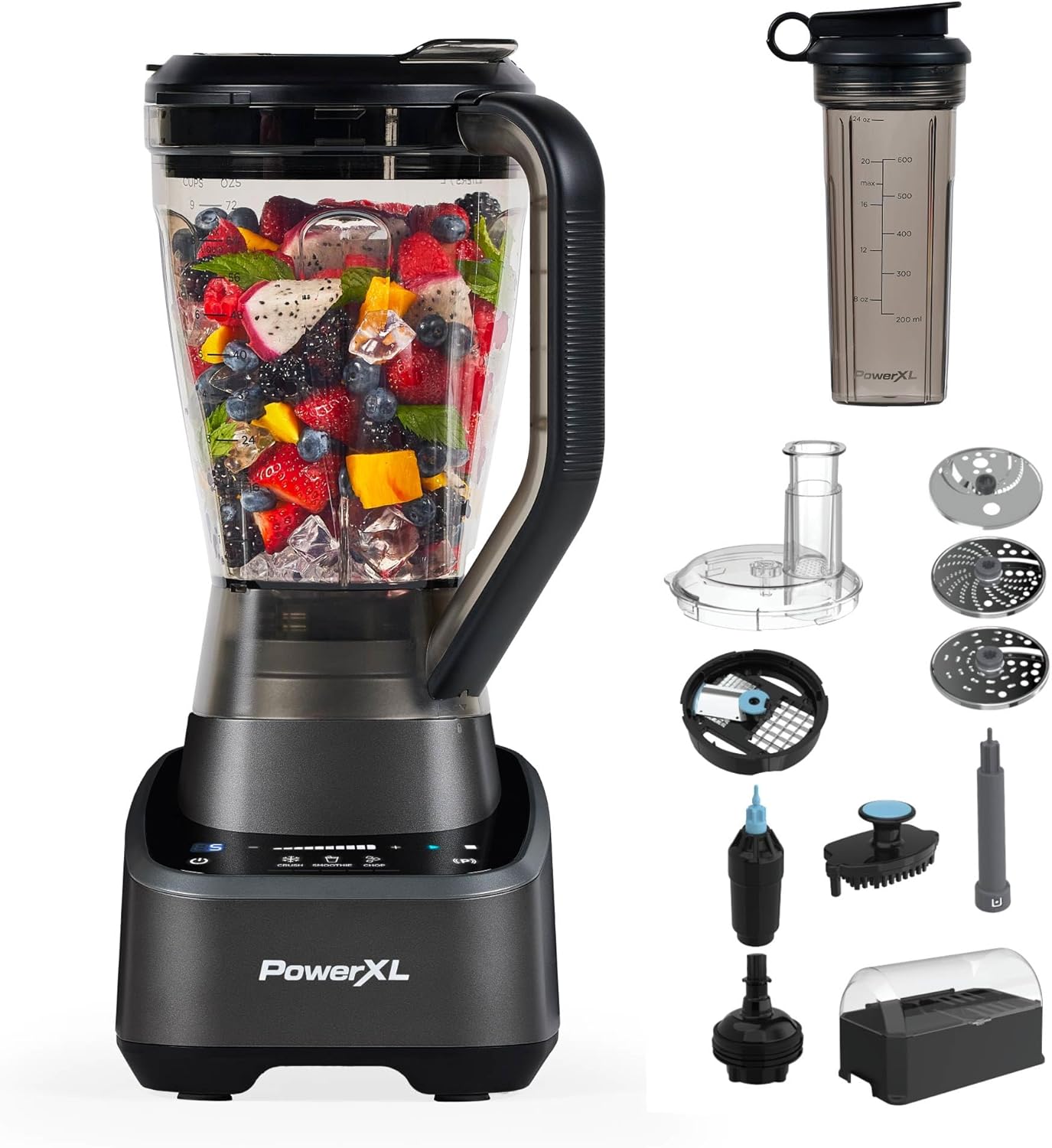PowerXL SensiMax Blending Kitchen System \u2013 1500W, Smart Sensing Technology, Hands-Free Blending, 3 Functions, 10 Speed Control, 72OZ Jar, 6-Tip Turbo Blade, 13 Food Processor Accessories, Storage Case