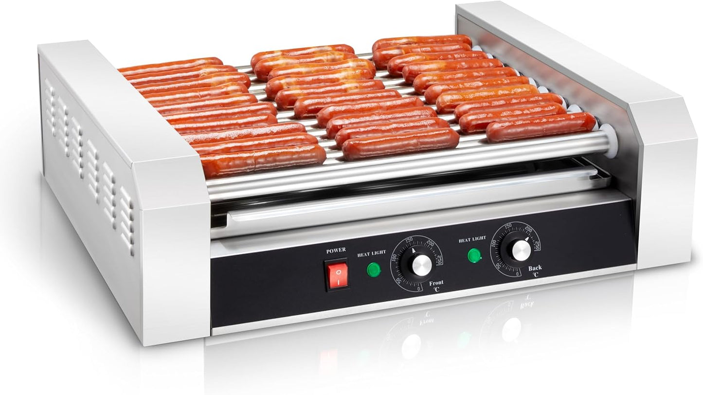 SYBO Hot Dog Roller, 30 Hot Dogs 11 Rollers Grill Cooker Machine with Removable Stainless Steel Drip Tray, 1430-Watts, Ideal for Commercial And Party Use