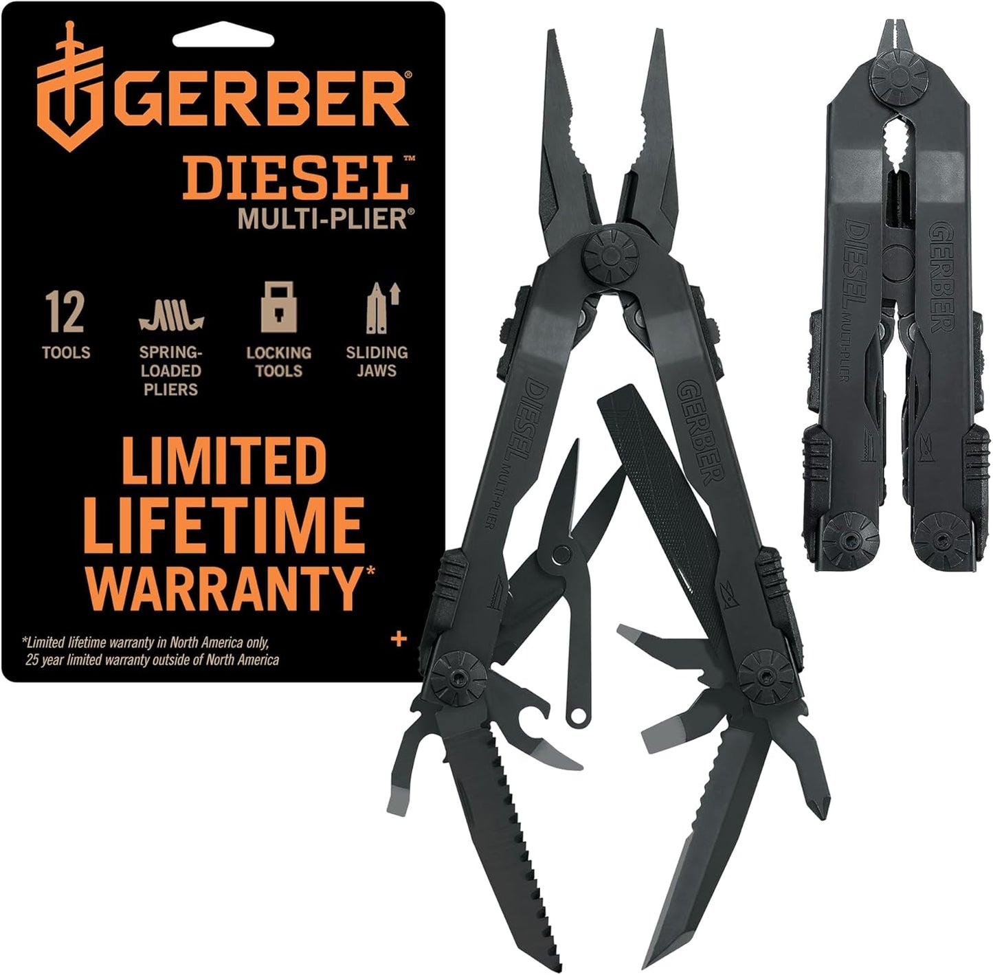 Gerber Gear Diesel Multitool Needle Nose Pliers Set, 12-in-1 EDC Multi-Tool Knife, Survival Gear and Equipment, Black