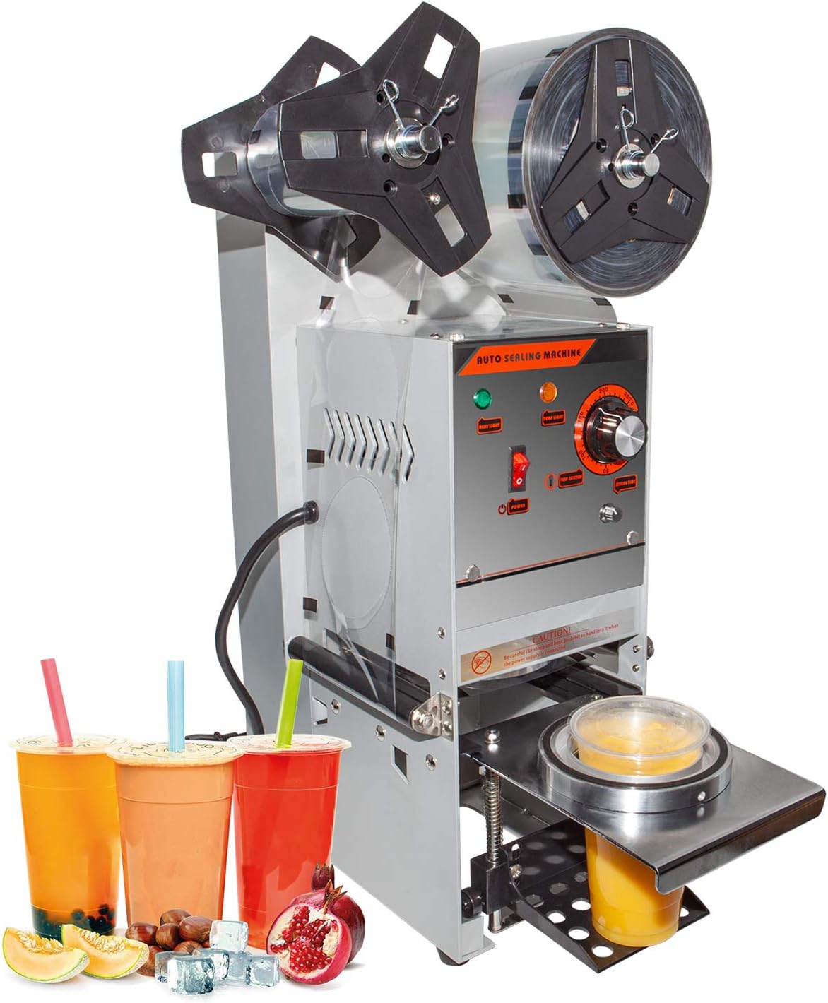 Boba Cup Sealing Machine Commercial | Electric Manual Cup Sealer | 300-500 cups\/h | Cups 3.7\u201D (95 mm) diameter\/ 6.7\u201D (170 mm) max height | 110V (Semi-Automatic)