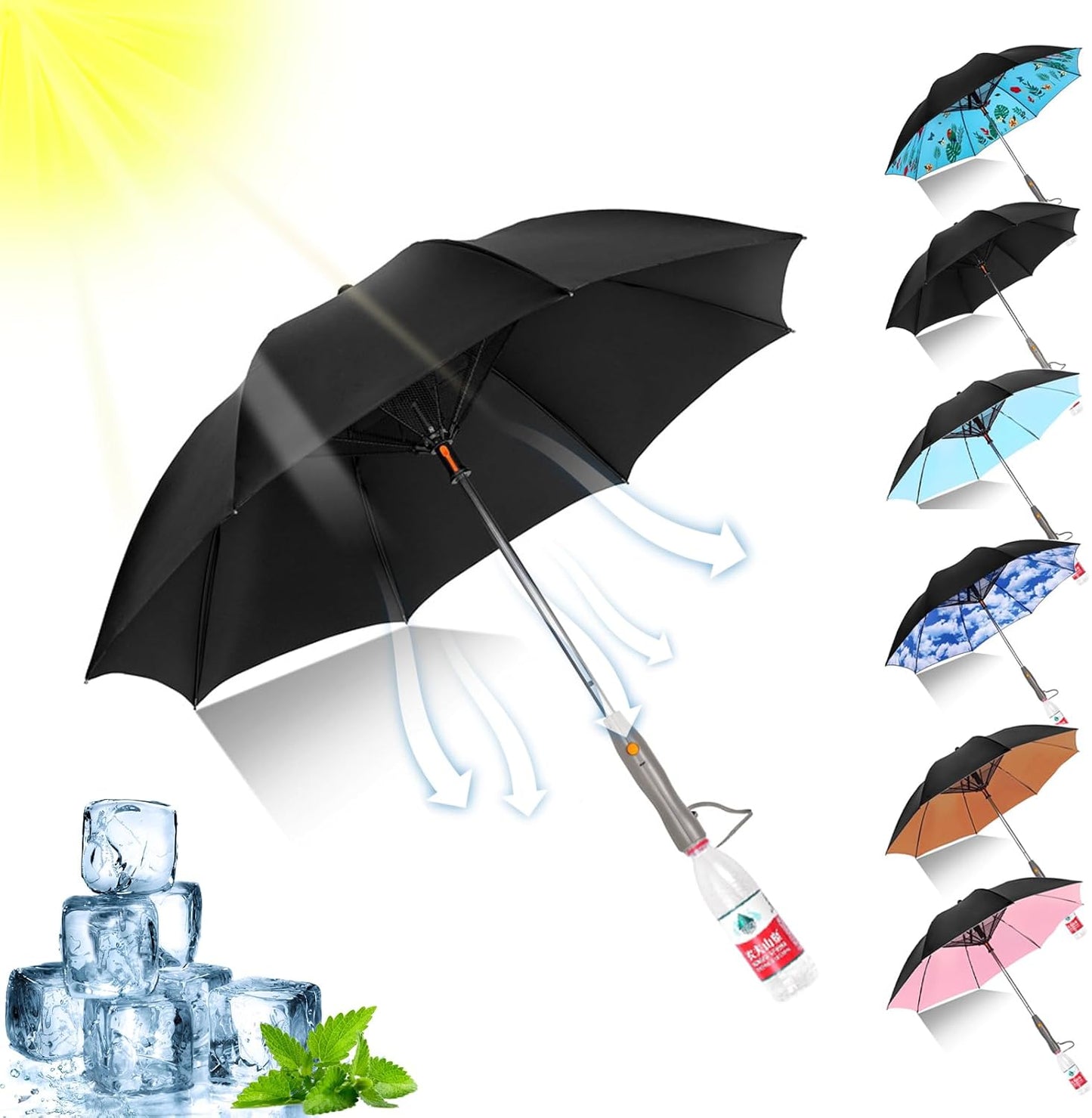 Portable 3-in-1 Misting Umbrella with USB Rechargeable Fan & UV Protection - Ideal for Outdoor Activities, Beach, Hiking, and Hot Weather Cooling