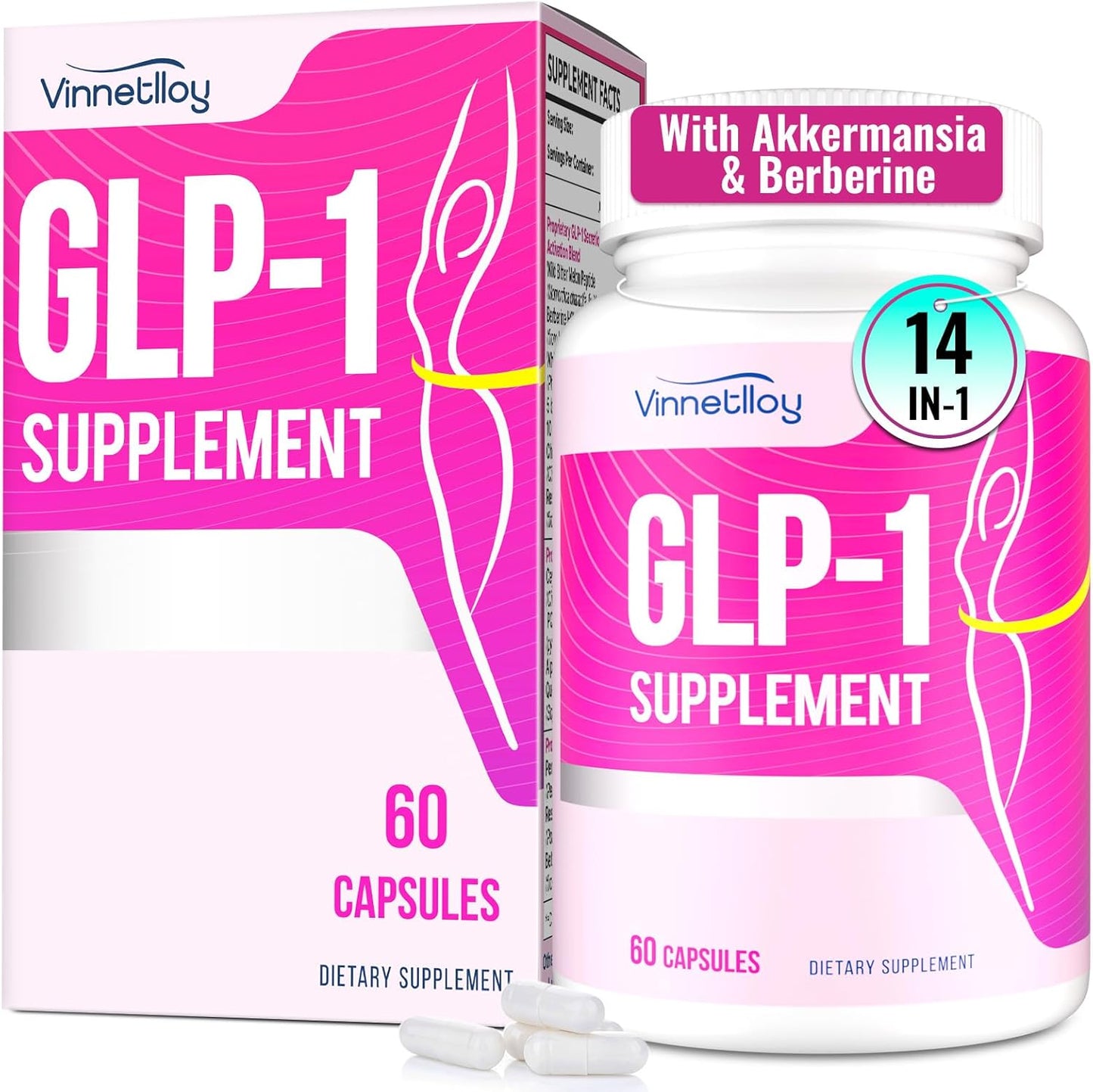 GLP-1 Supplement for Women & Men, GLP1 Supplements with Akkermansia Probiotic, Berberine, Natural GLP-1 - GLP1 for Immune, GLP-1 Levels, Digestion, Gut & Overall Health, Vegan - 60 Capsules