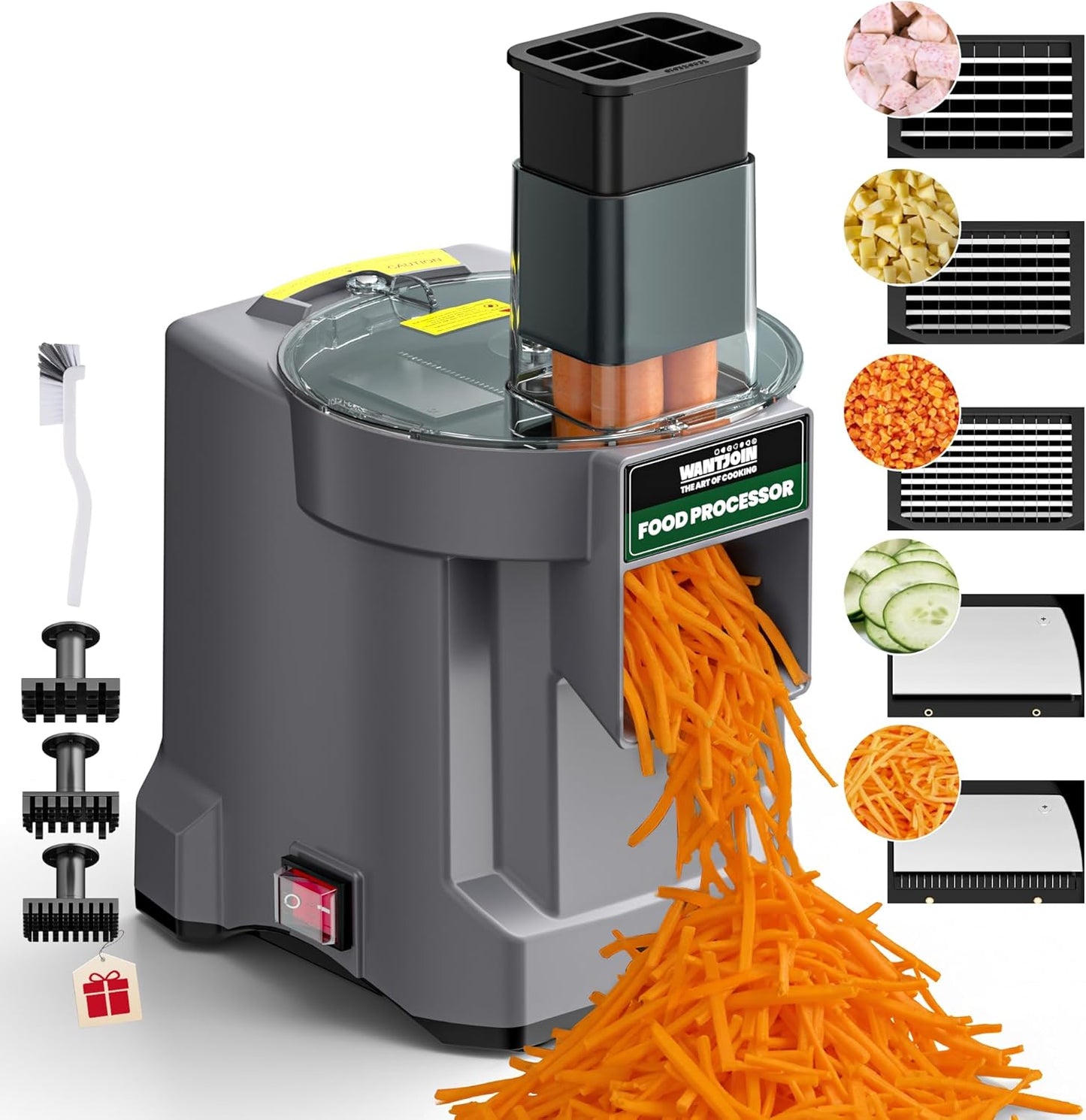 WantJoin 5 in 1 Electric Vegetable Chopper - Multifunctional Commercial Vegetable Dicer Food Fruit Processor Stainless Steel Blades for Slicing(2.5mm), Dicing(6\/8\/12mm), Chopping(2.5mm),Shredding