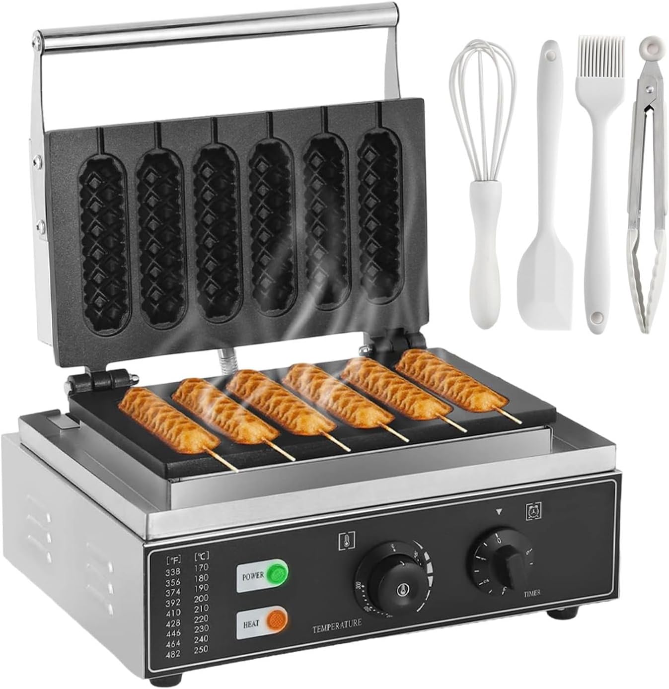 Electric Nonstick Corn Dog Maker, Hot Dog Waffle Maker Iron Machine, 50-300℃ Temperature Control, 0-5 Min Timer, Hot Dog Sticks Maker Machine, for Restaurants, Cafes