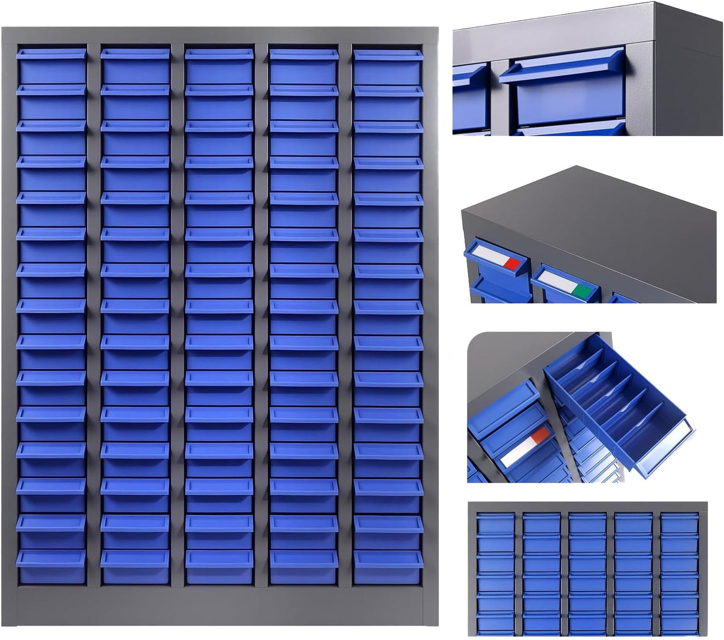 75 Drawer Grey Parts Cabinet, ABS Material Nuts Bolts Screw Nail Bins Tool Storage Cabinet Screw Drawer Organizer, Heavy-Duty Industrial Parts Cabinet for Workshop, Office, Hardware (75 Drawers)