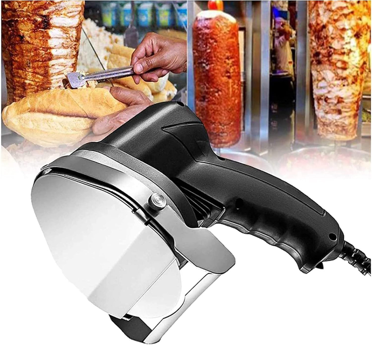 Commercial Electric Kebab Slicer, Professional Doner Kebab Knife, Adjustable Thickness 0-8 mm Meat Cutter Knife Machine for Cutting Turkish Kebab Lamb