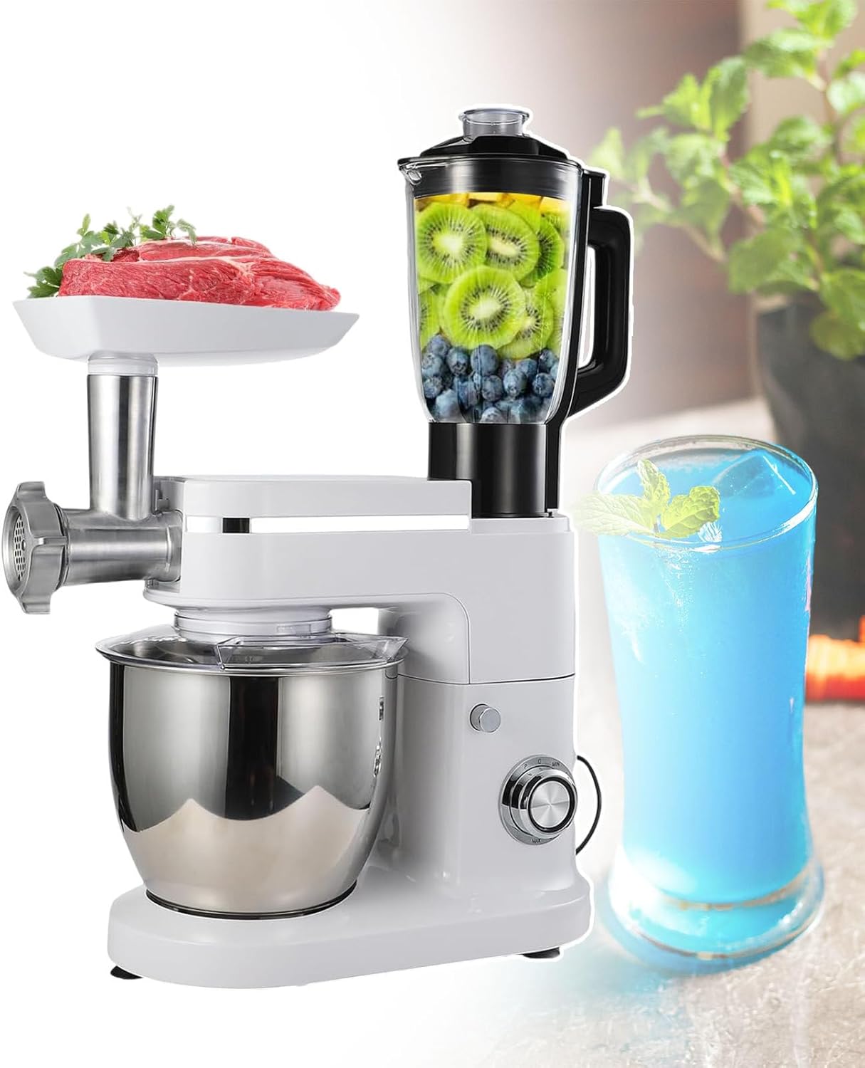 smafoseedding Juicer Blender Mixer, Multifunctional Kitchen Appliance, Dough Blender Stand Mixer, Load Dependent Design, Constant Speed, Large Capacity To Meet Different Scenarios,White