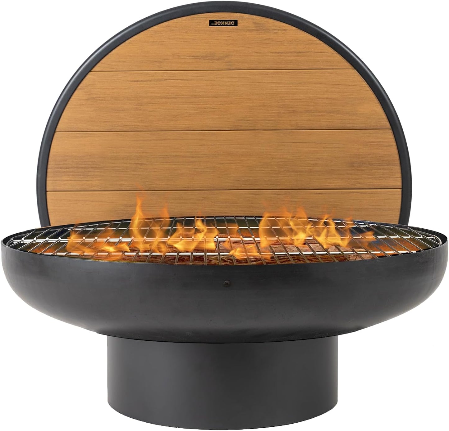 DENKOE 32 Inch Round Fire Pit Table with Fire Pit Grill, Extra Thick, Heavy Duty Fire Bowl, Deep Outdoor Firepit, Wood Burning Firepits for Outside Patio, Backyard Fire Pits, Large BBQ Pit