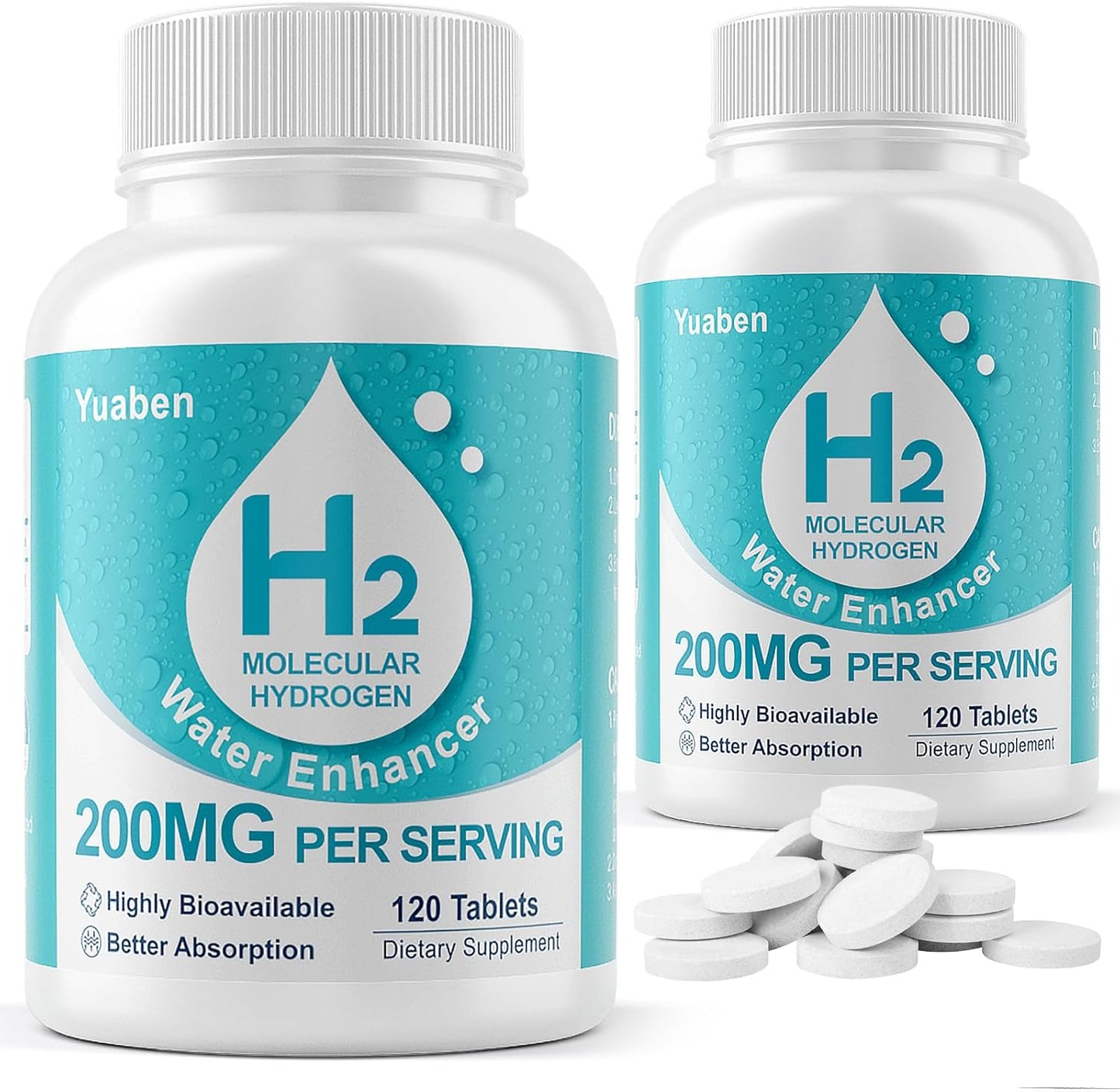 Hydrogen Water Tablets with Magnesium 2 Pack Total 240 Count, 8 PPM Hydrogen Tablets for Drinking Water, Boost Brain Health & Cognitive Function, H2 Supplements for Energy & Metabolism Support, Vegan
