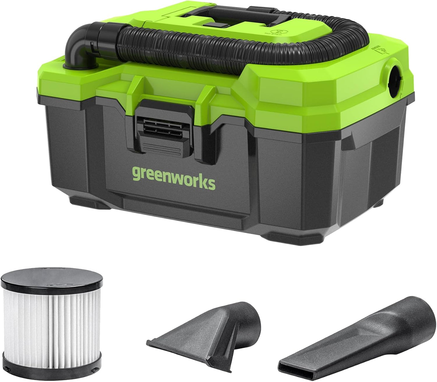 Greenworks 24V Brushless (3 Gallon) Cordless Wet \/ Dry Shop Vacuum + Accessories, Tool Only
