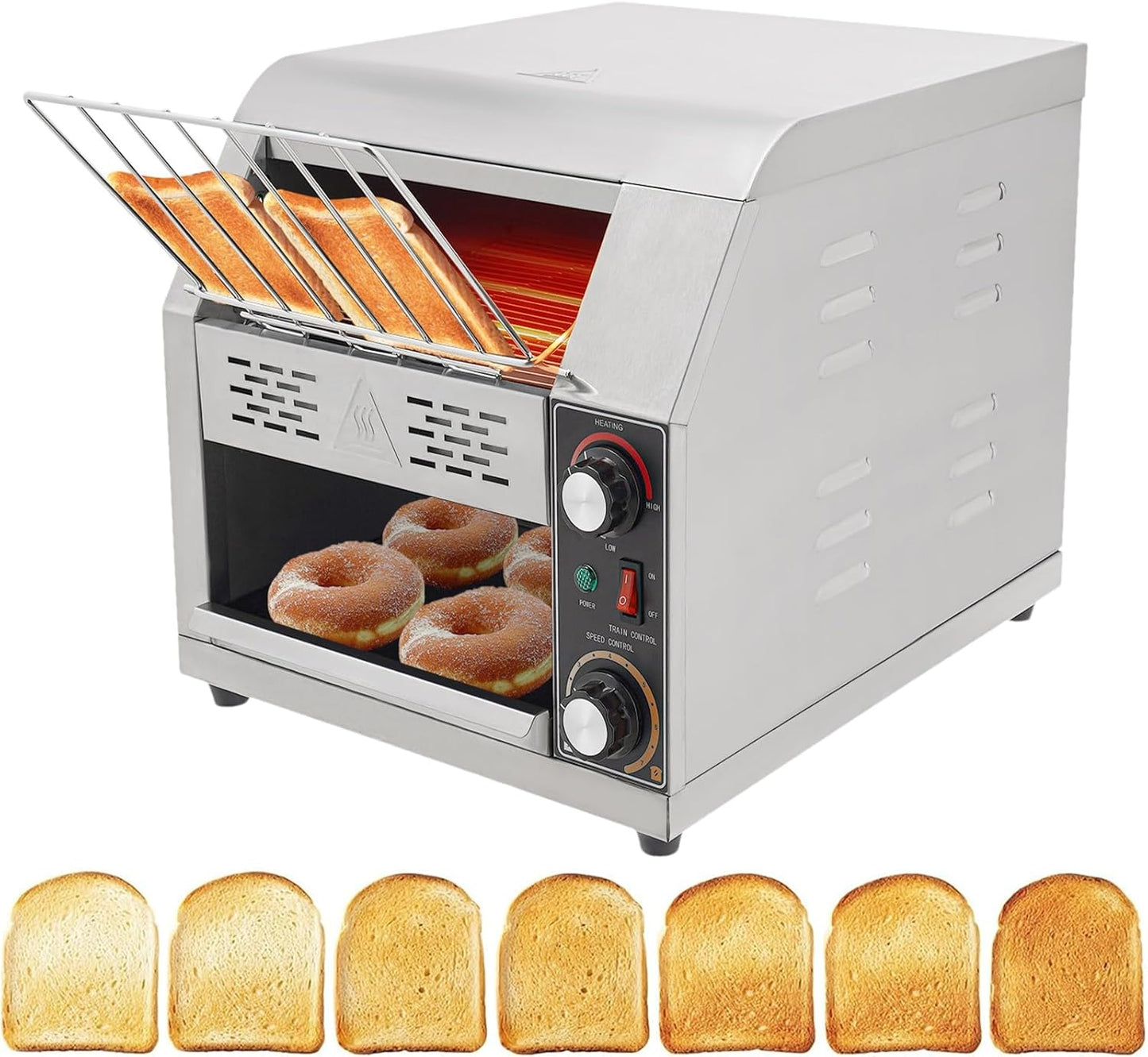 Conveyor Toaster 300-400 Slices/h Commercial Toaster Conveyor for Restaurant Home Use 110V 1900W Heavy Duty Stainless Steel Restaurant Belt Toasters Oven for Bun Bagel Bread